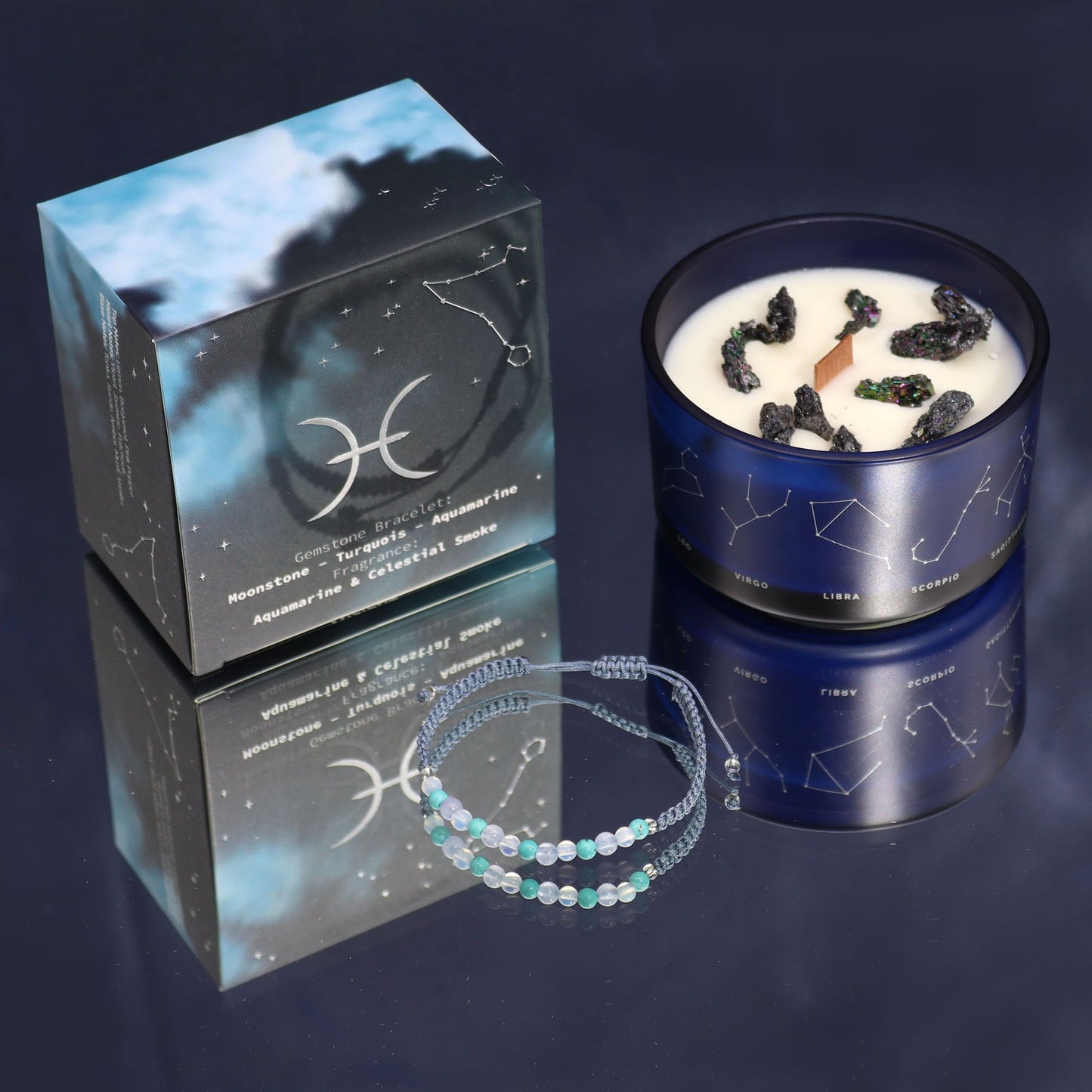 Zodiac Kristallkerze Mit Edelsteinarmband - Fische