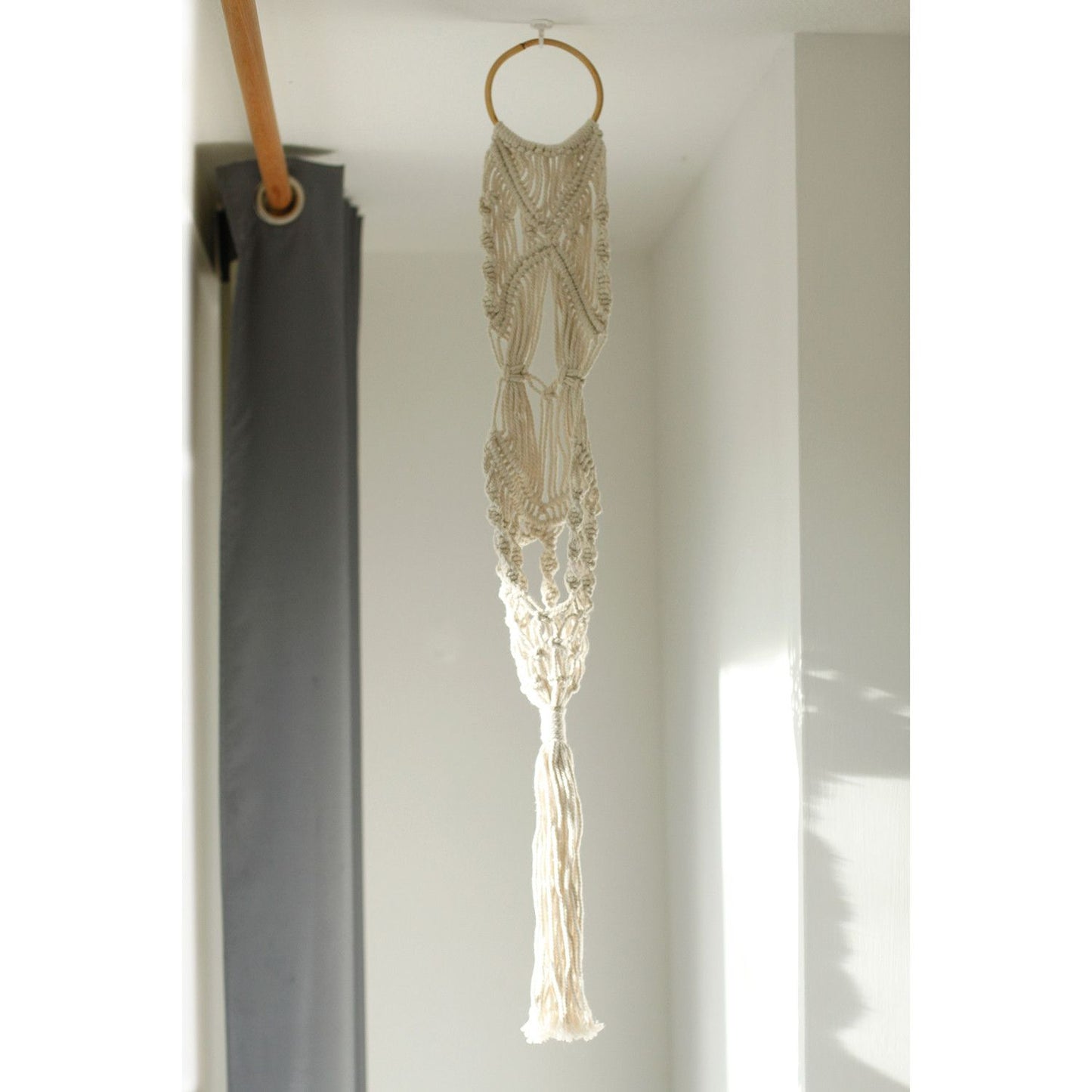 Macrame Pflanzenhänger Lang Mit Rattan Ring