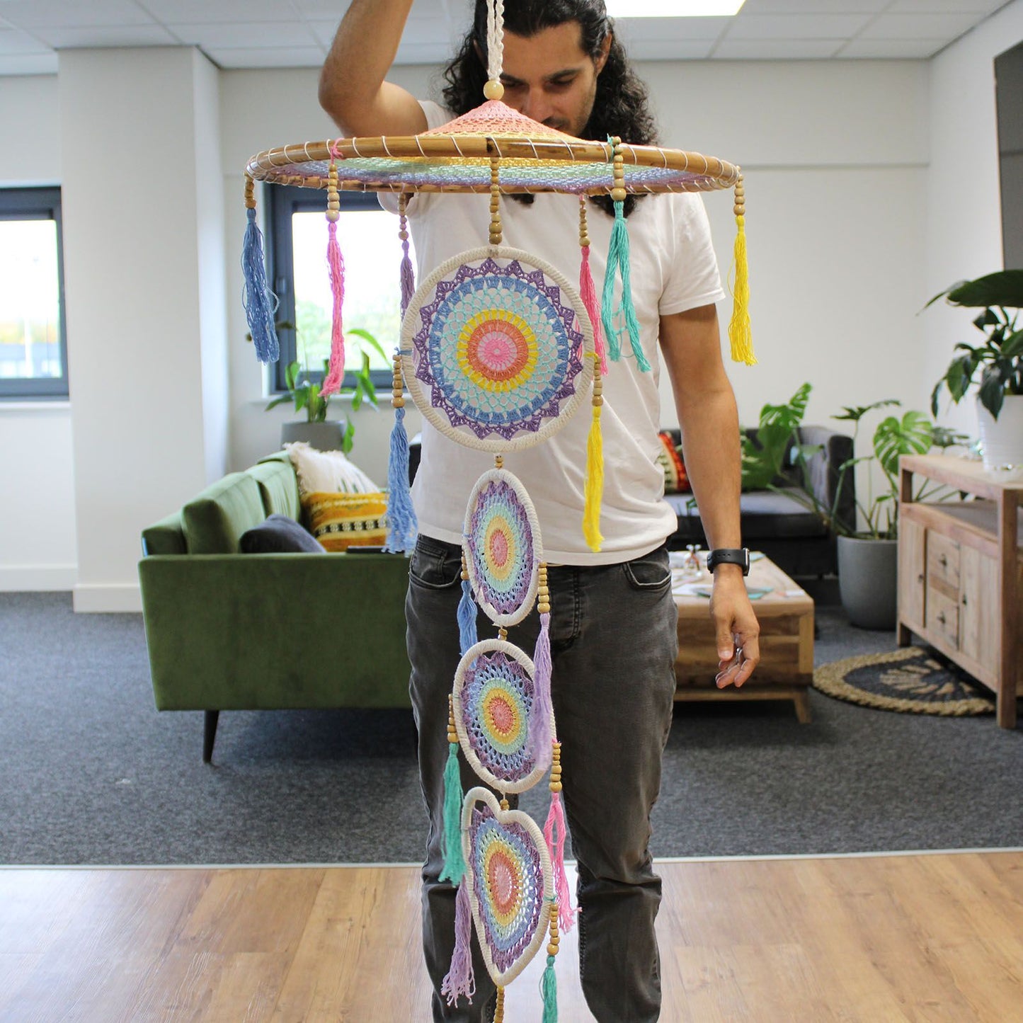 Extra Großer Traumfänger - Pastell Regenbogen