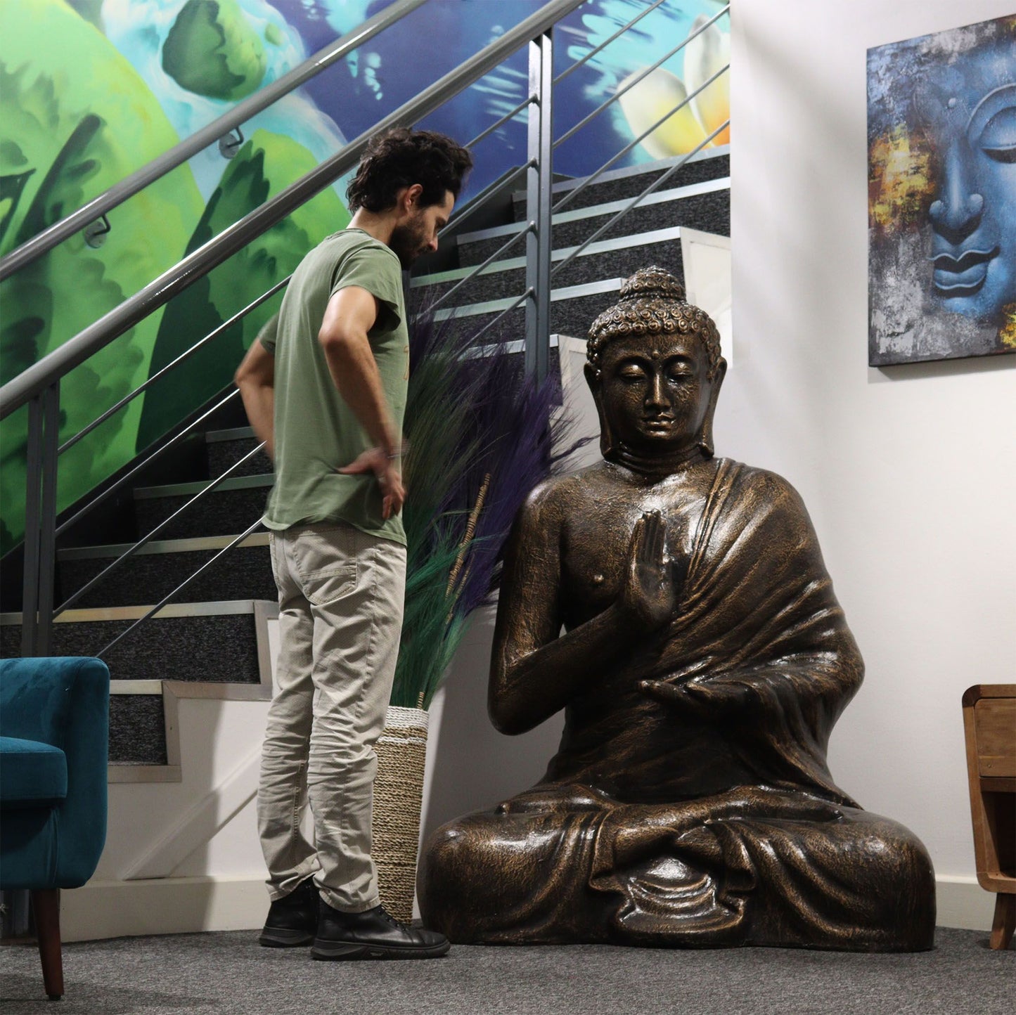 Große Antike Gold Buddha Meditation In Stupa 1 5m
