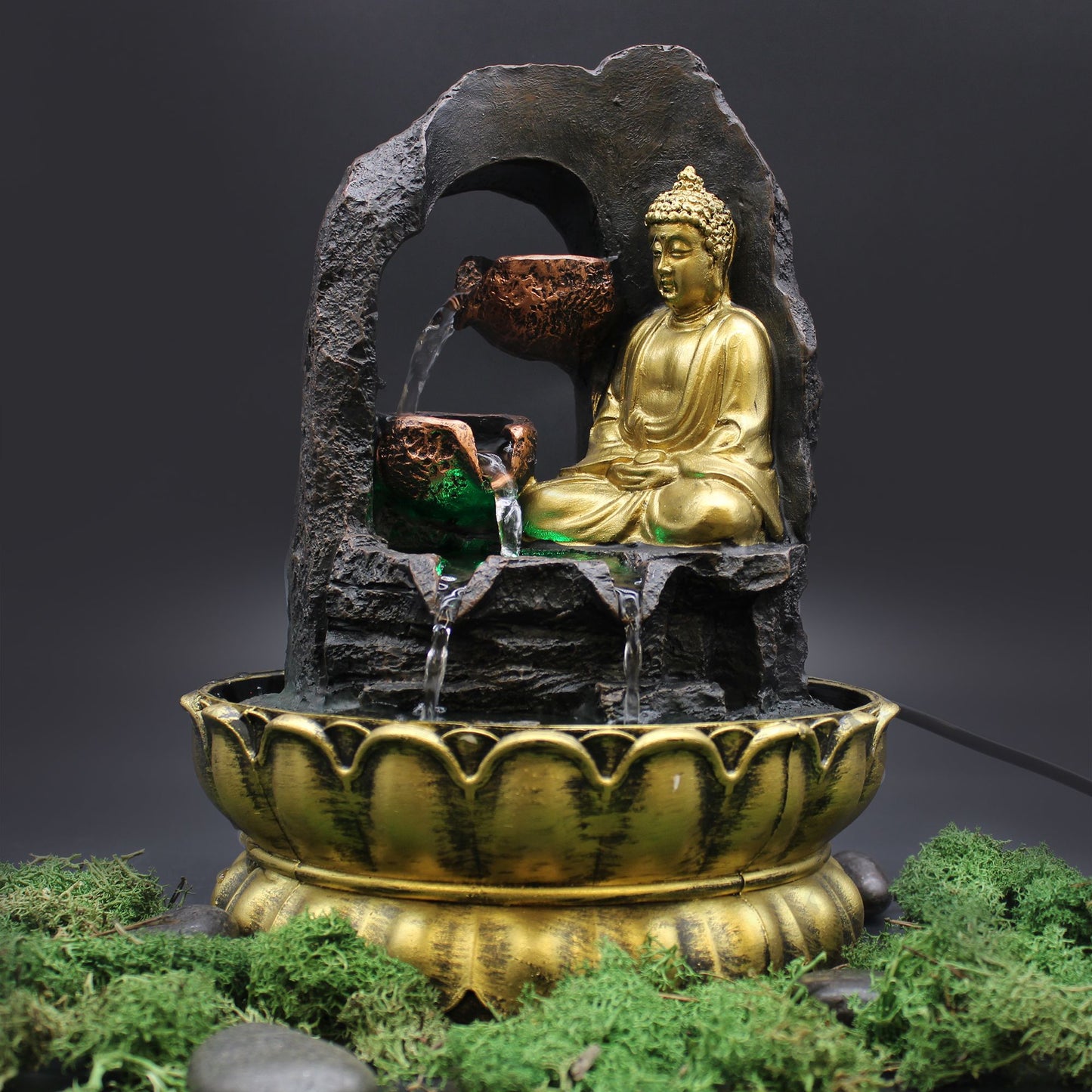 Tischbrunnen Mit Goldenem Meditierendem Buddha 30cm
