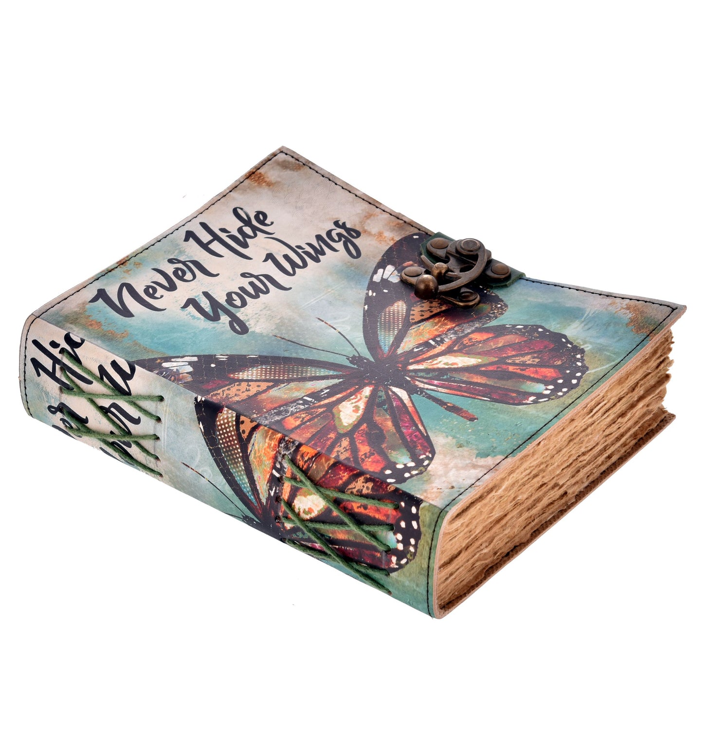 Leder Notizbuch Never Hide Your Wings Deckle Edge 7x5 Zoll