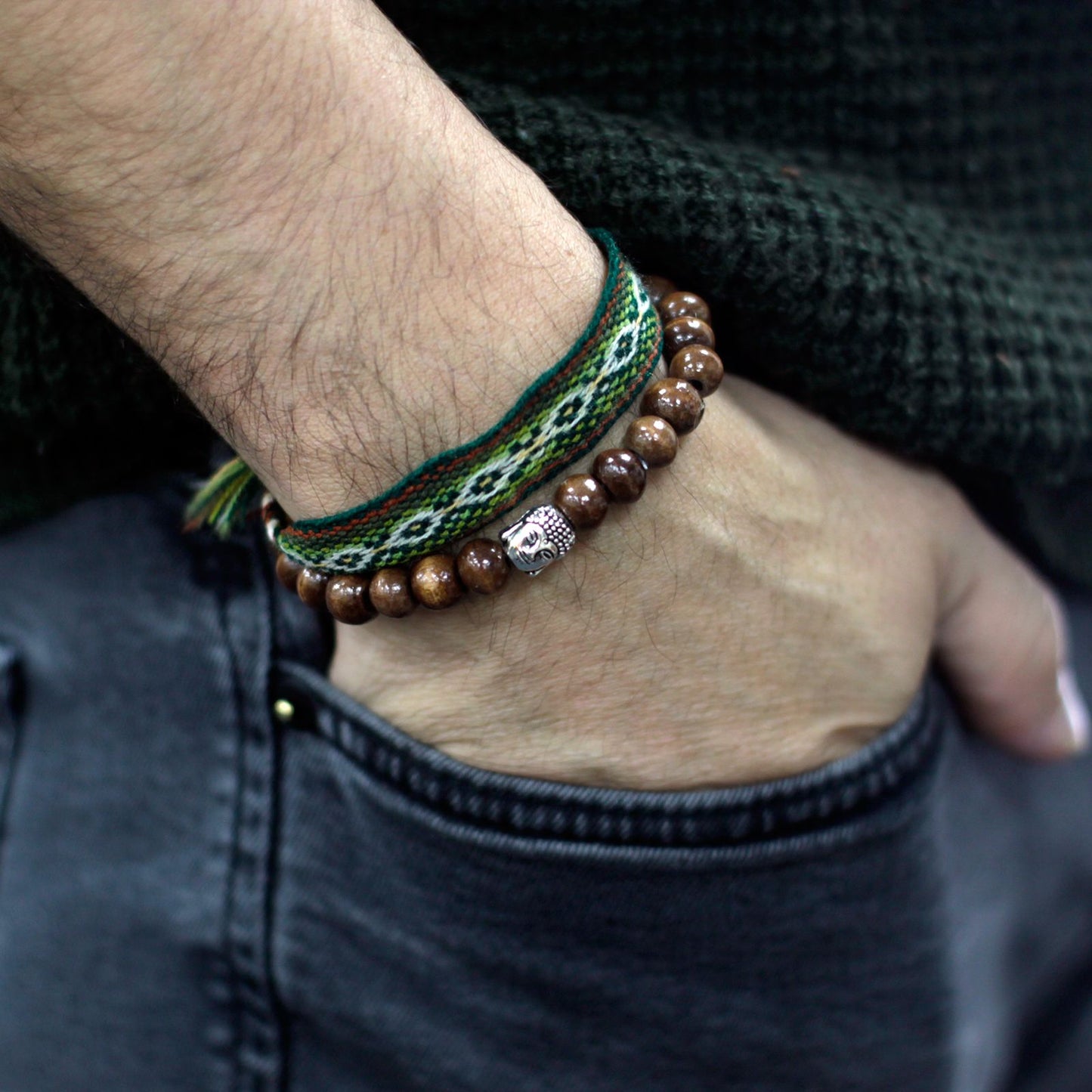 Braune Perlen Und Buddha Armreif