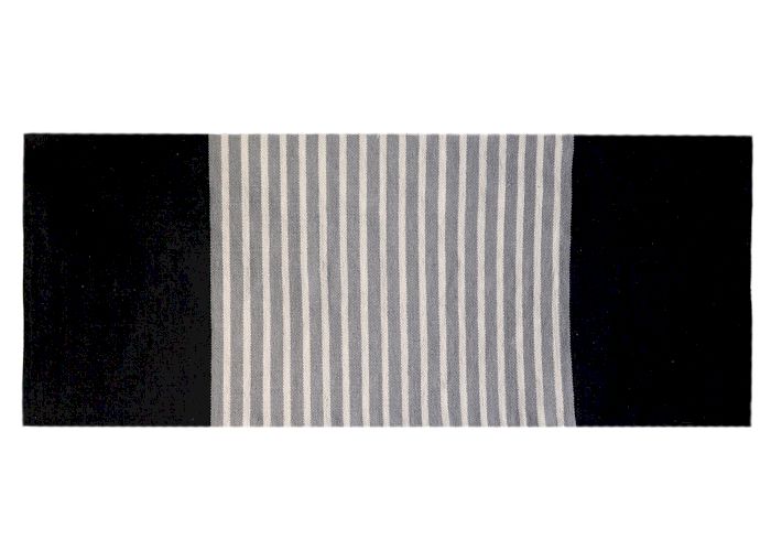 Indischer Baumwollteppich 70x170cm Schwarz Grau