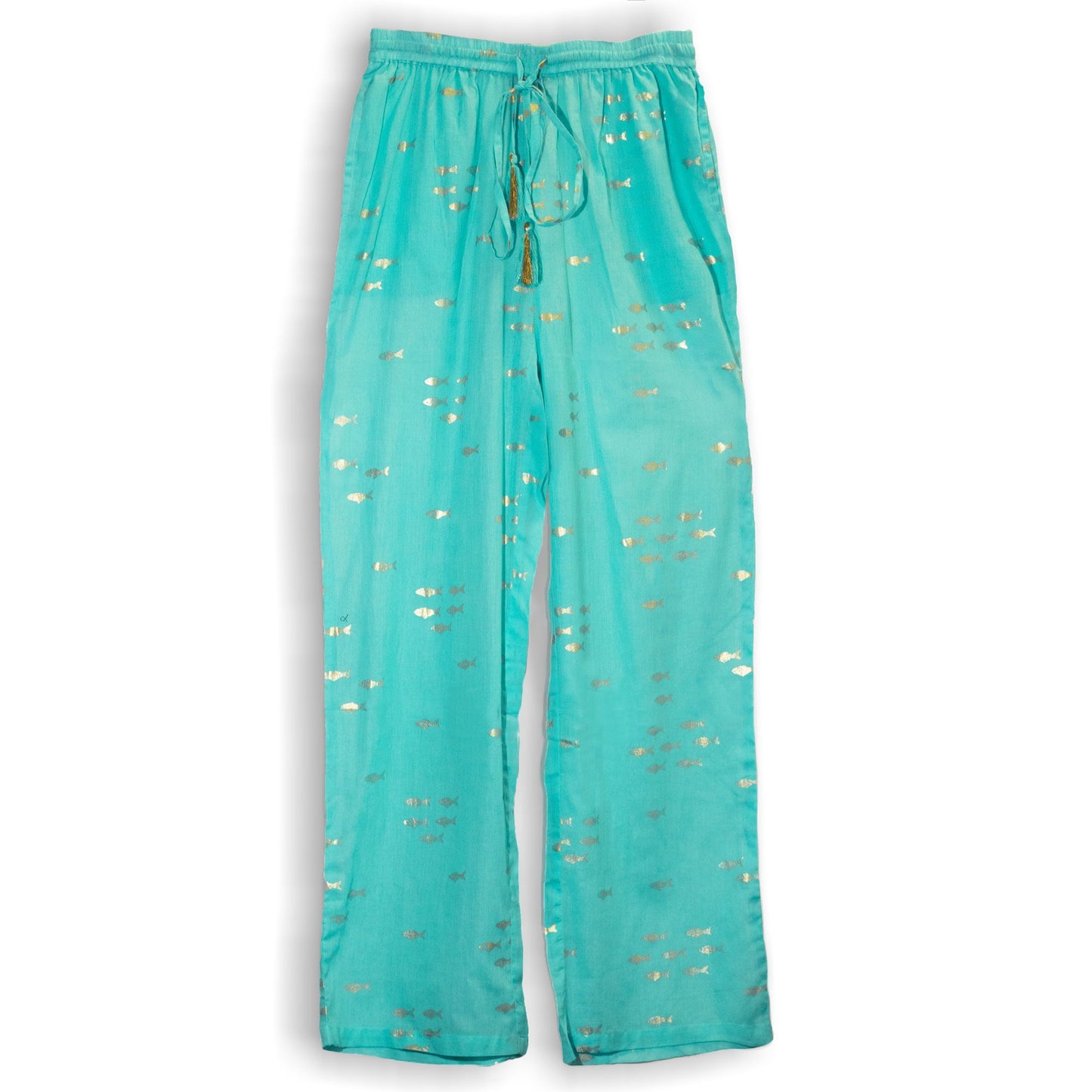 LXL Nomad Sari Med Kollektion Loungehosen Türkis und Gold Fischdesign
