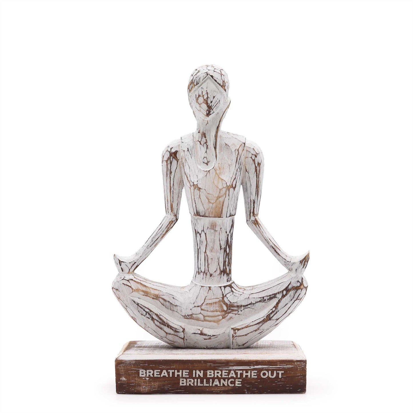 Holz Yoga Dame - Weiße Waschung - Einfache Pose - Atme Ein Atme Aus Brillanz