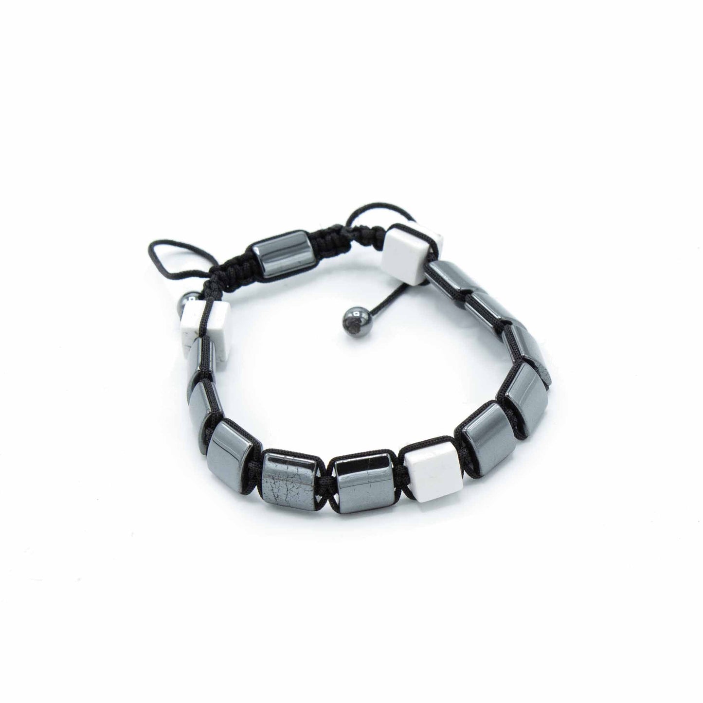 Magnetisches Hämatit Shamballa Armband Mit Weißen Jasper Würfeln