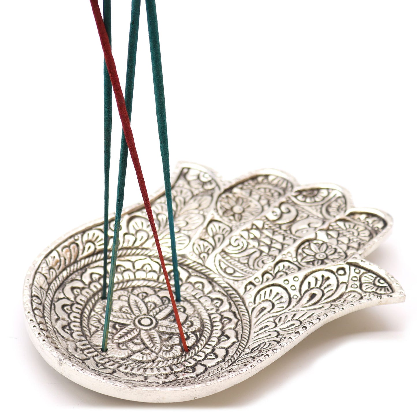 Polierter Aluminium Großer Hamsa Räucherstäbchenhalter 18x13cm