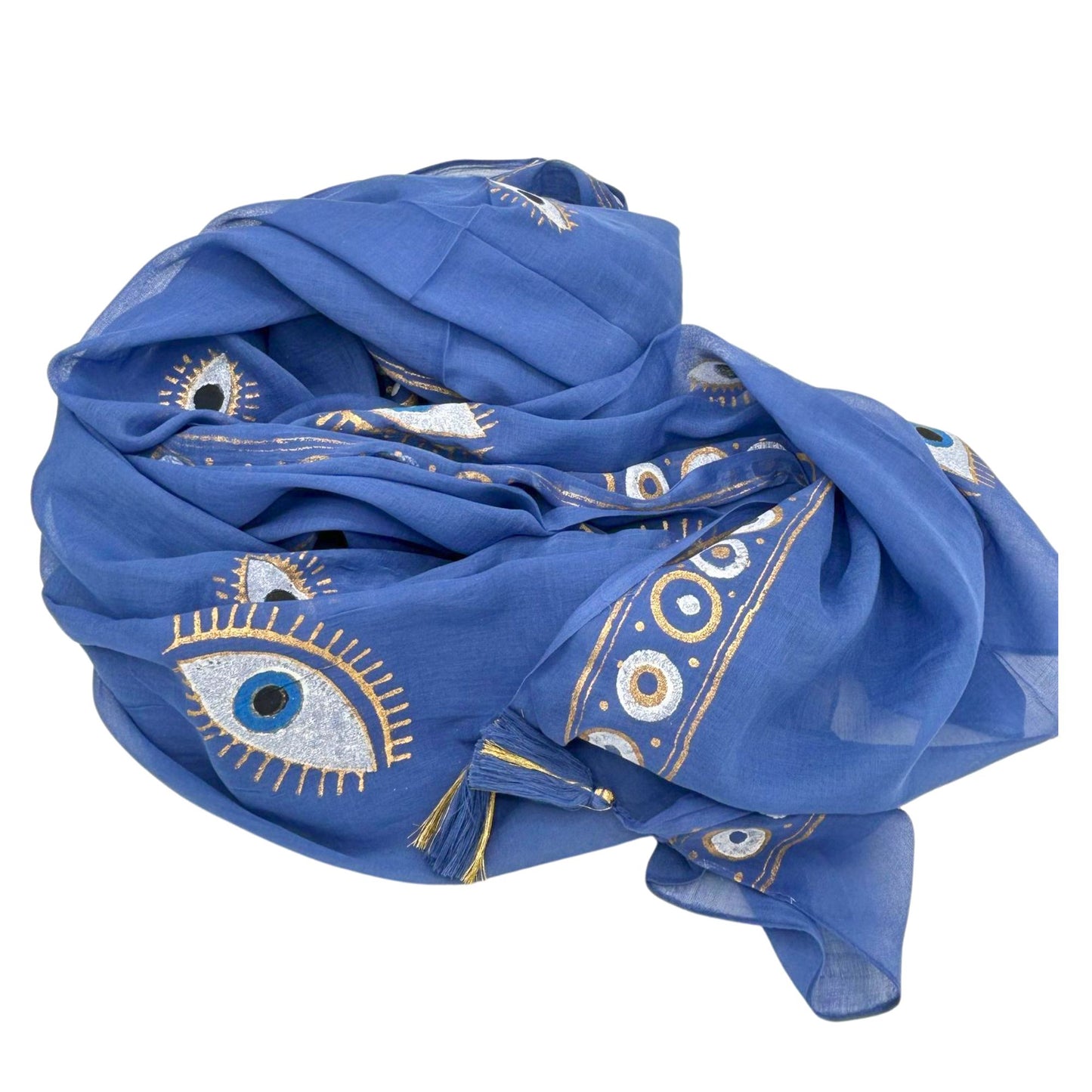 Nomad Sari Med Sammlung Pario Reich Blau und Gold Handgemaltes Böser Blick Design