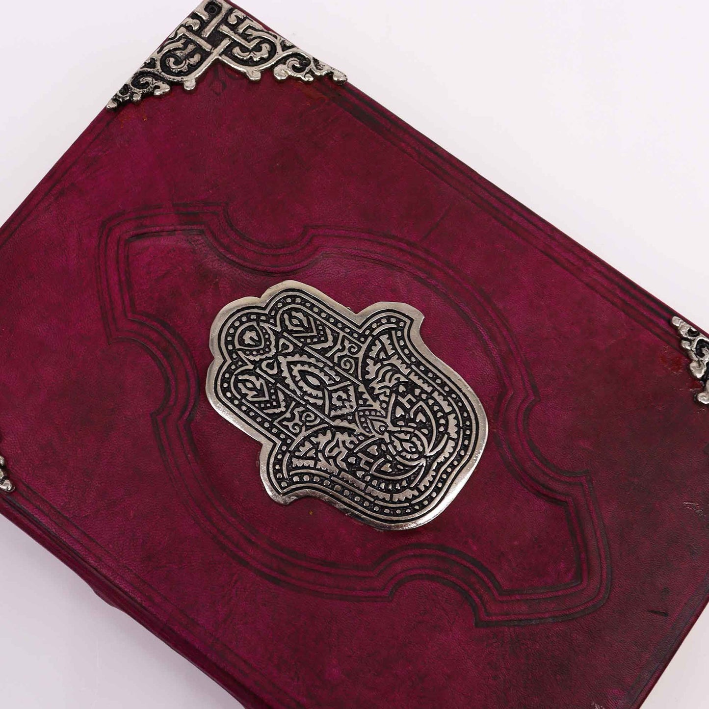 Robustes Rotes Tan Buch - Zink Hamsa Dekor - 200 Deckle Kanten Seiten - 26x18cm