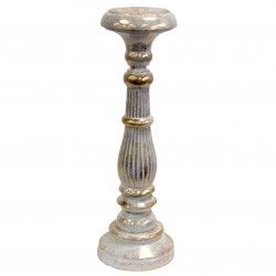 Großer Kerzenständer Weiß Gold Handgefertigte Vintage Holzkerzenständer