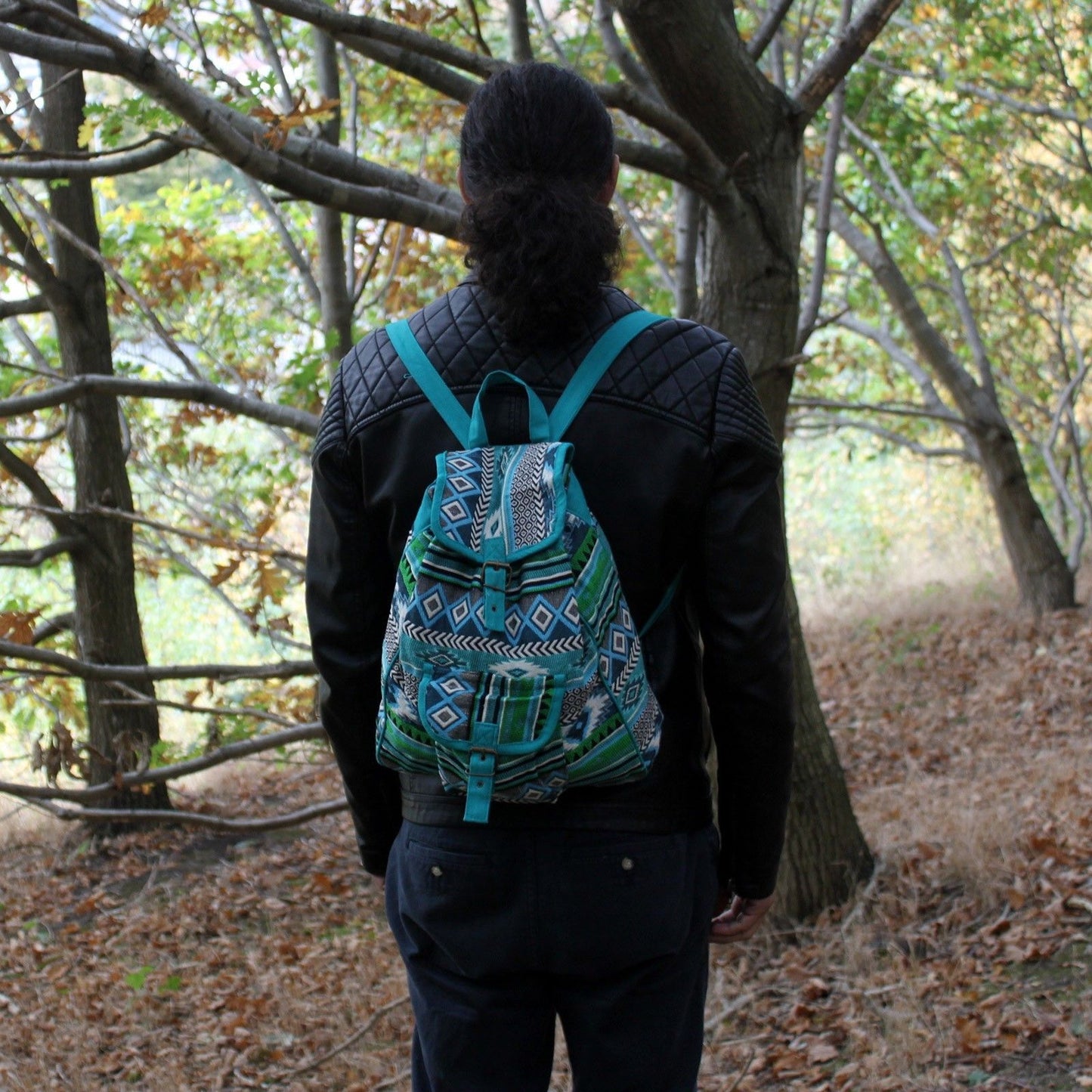 Jacquard Tasche - Türkiser Rucksack