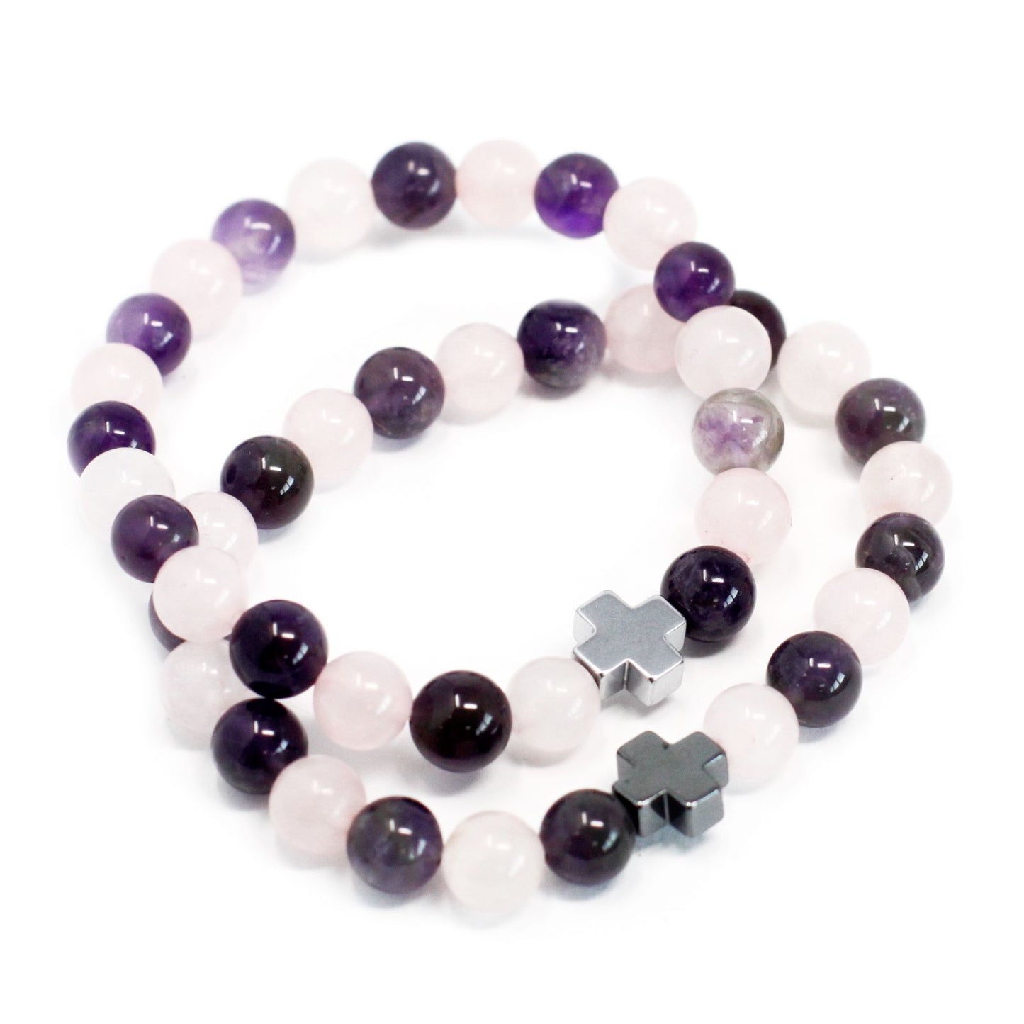 Set Aus 2 Edelstein Freundschaftsarmbändern Liebe Amethyst Und Rosenquarz
