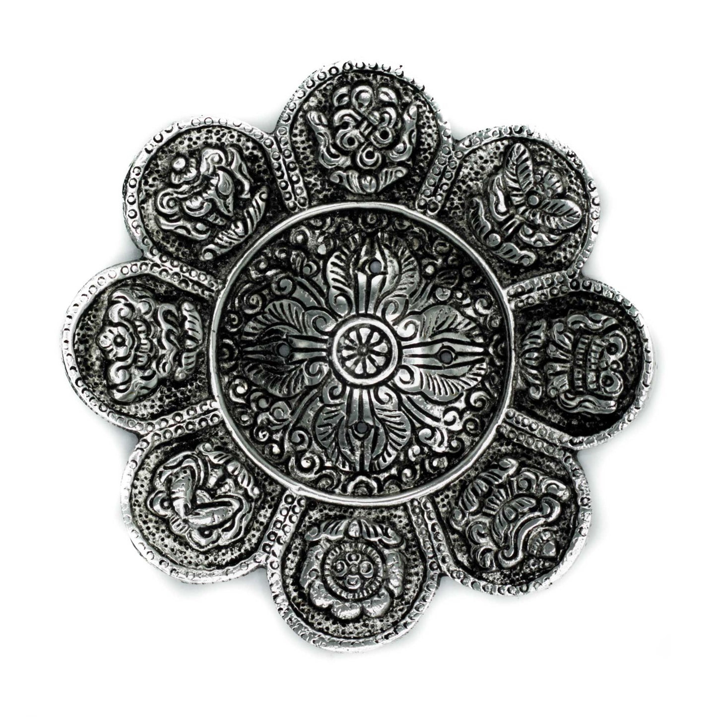 Polierter Aluminium Tibetische Symbole Räuchergefäß 12cm