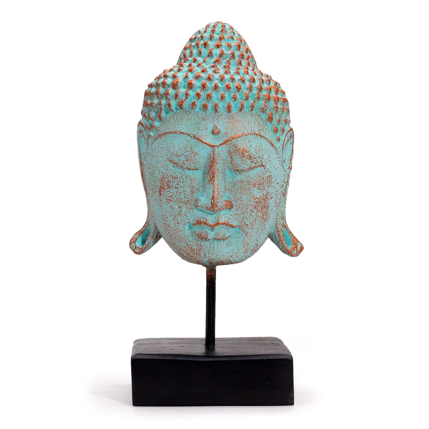 Großer Serenity Buddha Kopf Auf Ständer - Grünes Kupfer