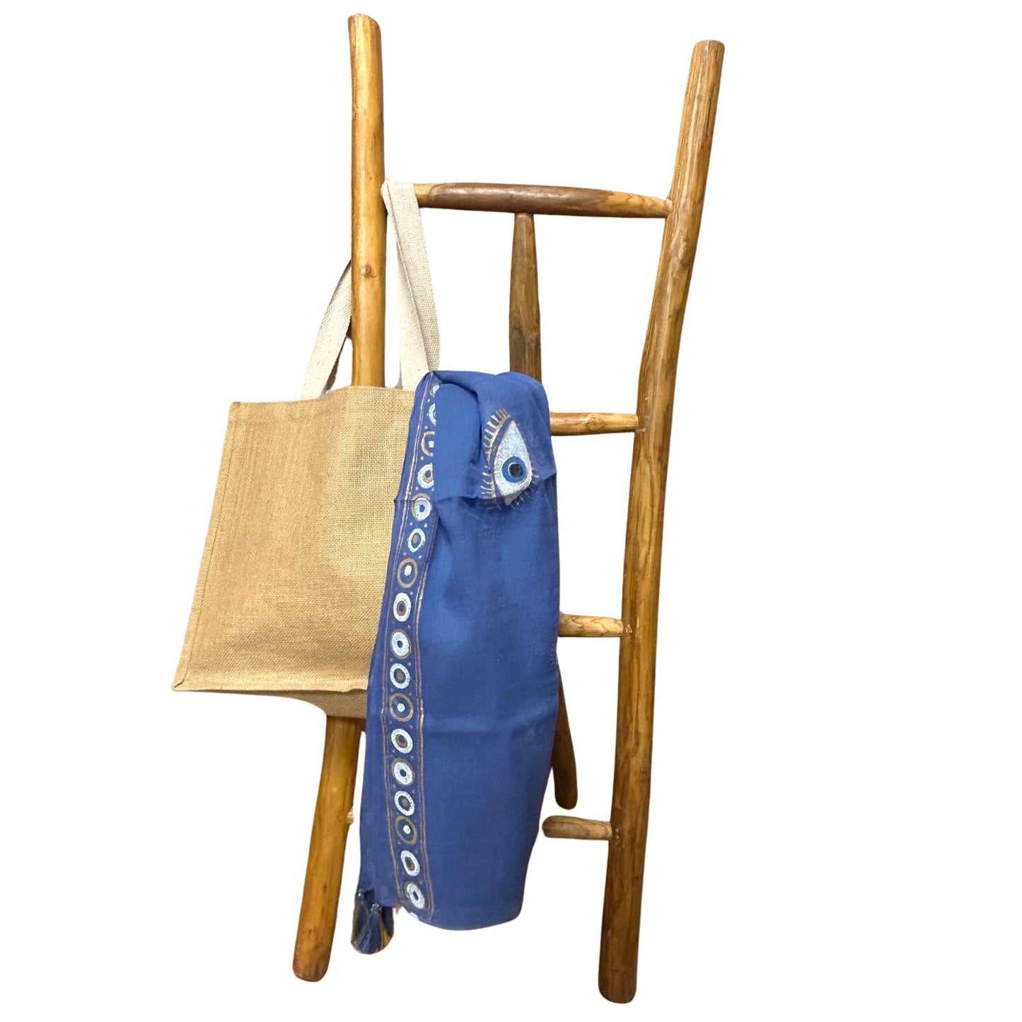 Nomad Sari Med Sammlung Pario Reich Blau und Gold Handgemaltes Böser Blick Design