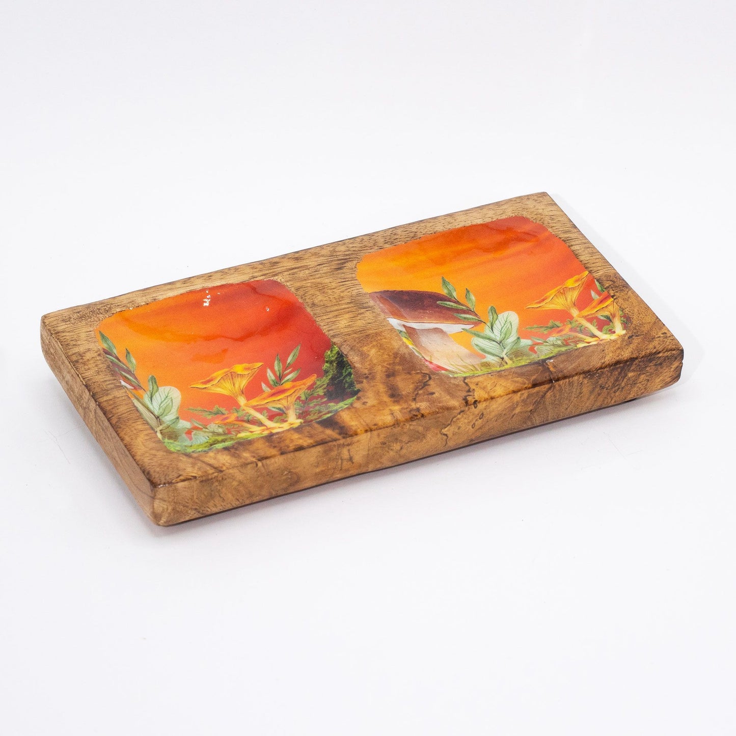 Doppelter Schmucktablett 20x10x2 5cm - Pilzdesign Bordeauxrot