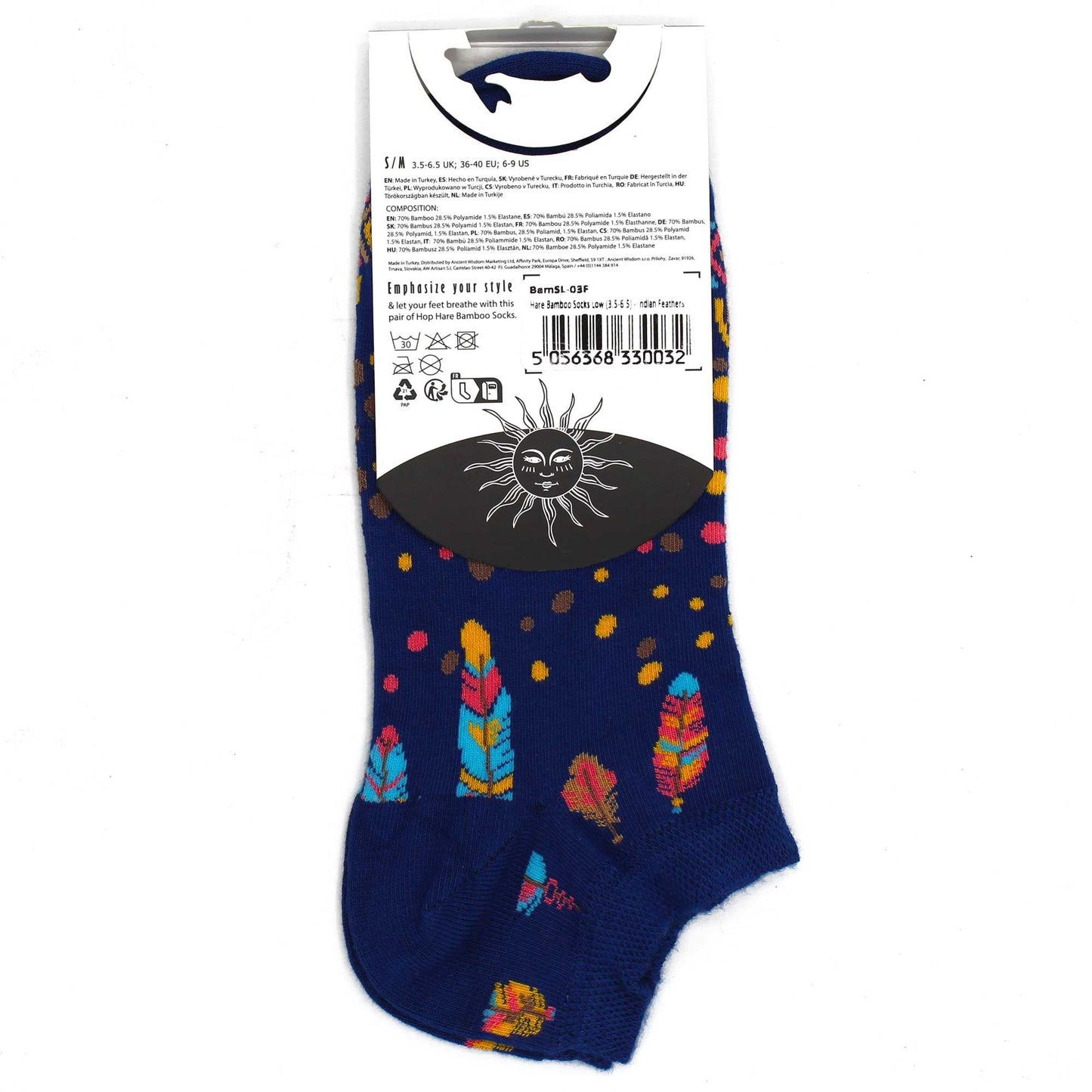 SM Hop Hare Bambus Socken Niedrig 36-40 Indische Federn