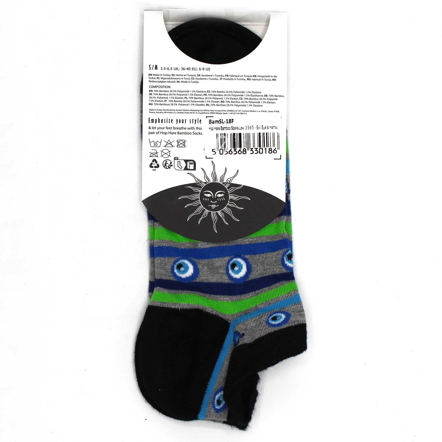 ML Hop Hare Bambussocken Niedrig 41-46 Evil Eye und Hamsa