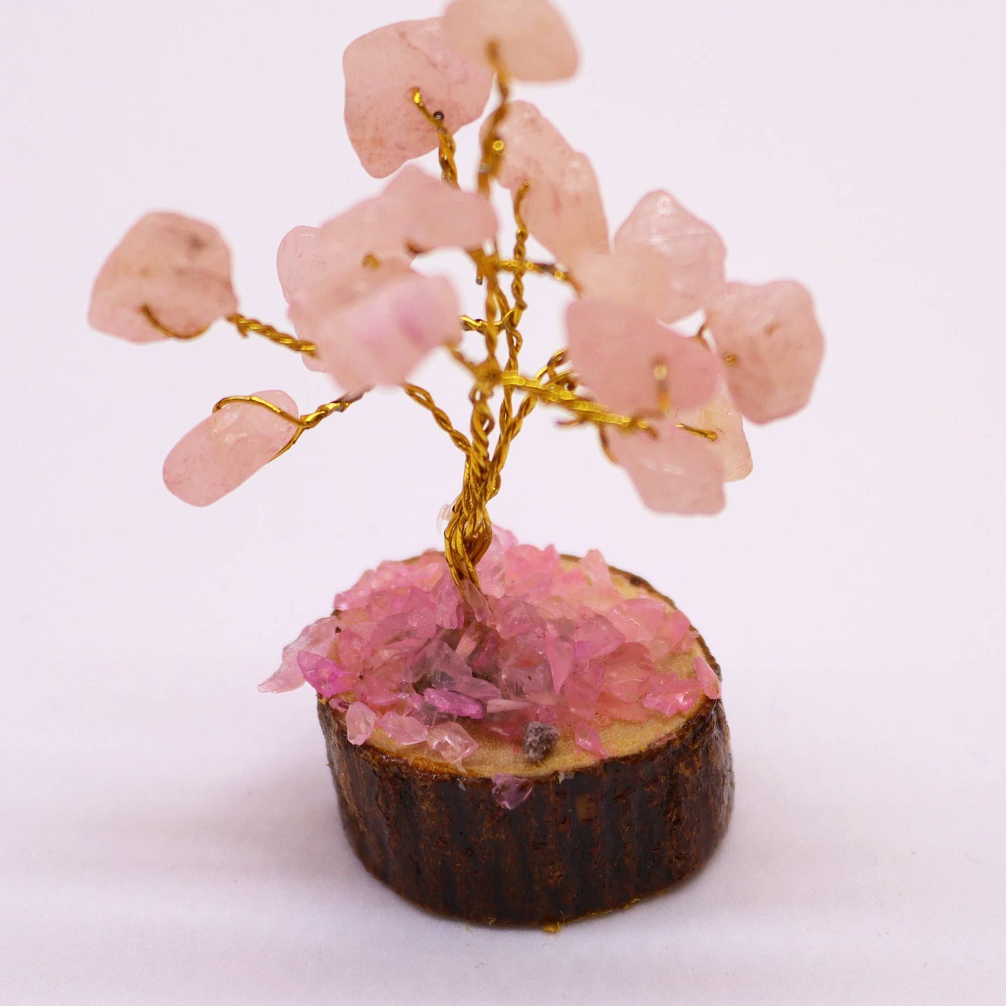 Mini Edelsteinbäume Auf Holzsockel - Rosenquarz Mit 15 Steinen
