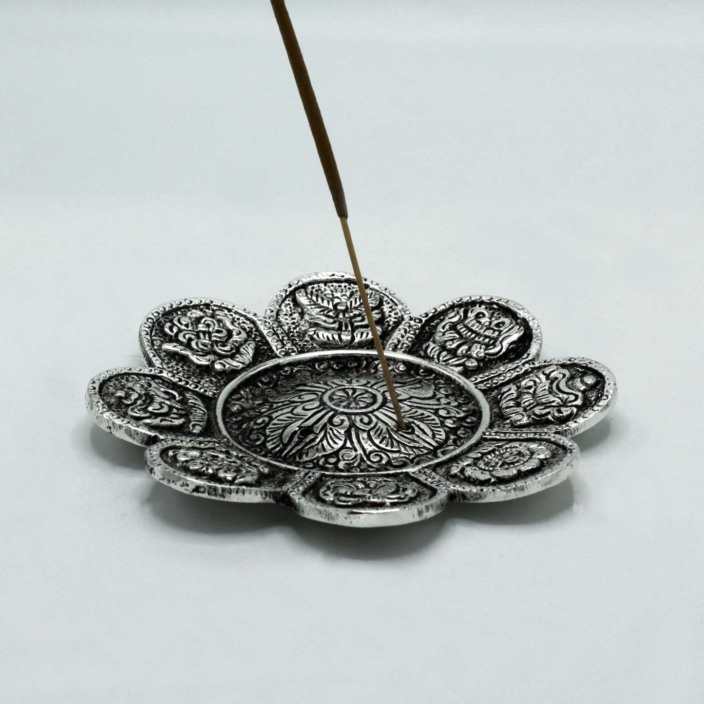 Polierter Aluminium Tibetische Symbole Räuchergefäß 12cm