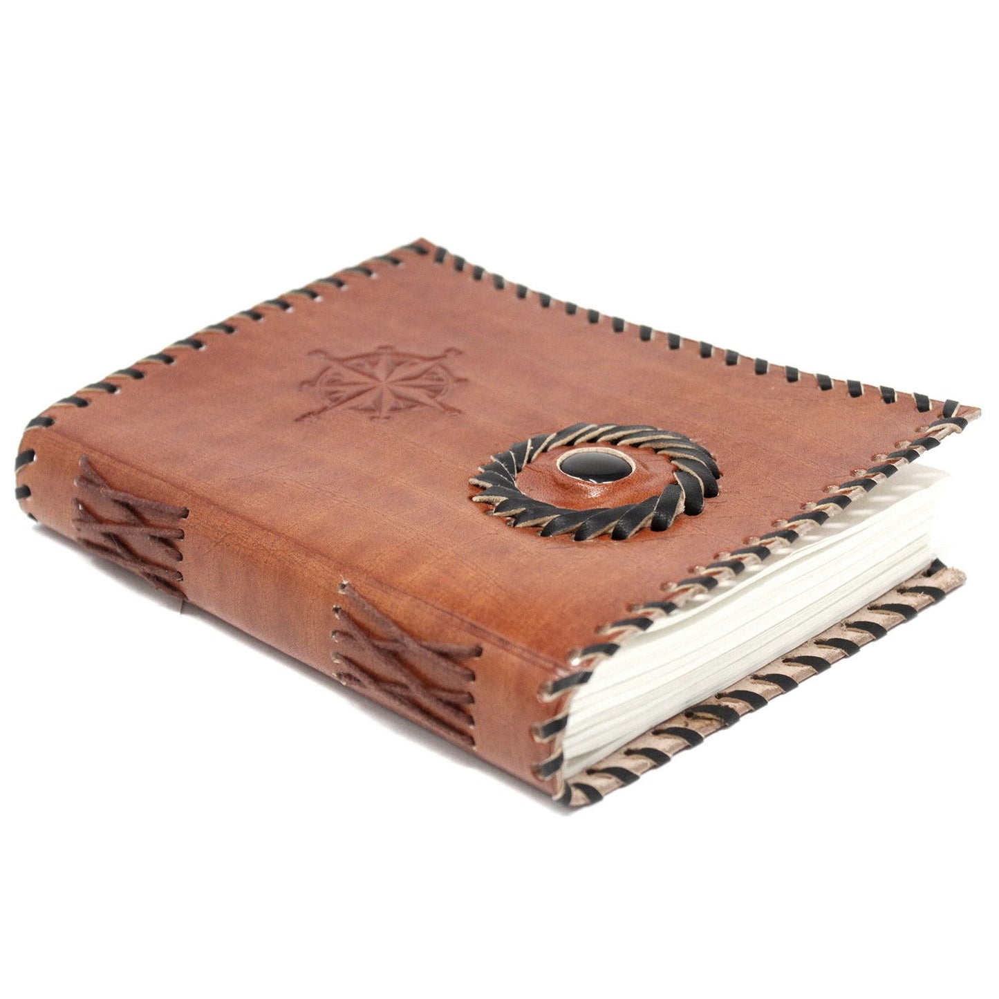 Leder Schwarz Onyx Und Kompass Notizbuch 17x12 cm