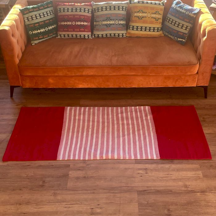 Indischer Baumwollteppich 70x170cm Rot/Rosa