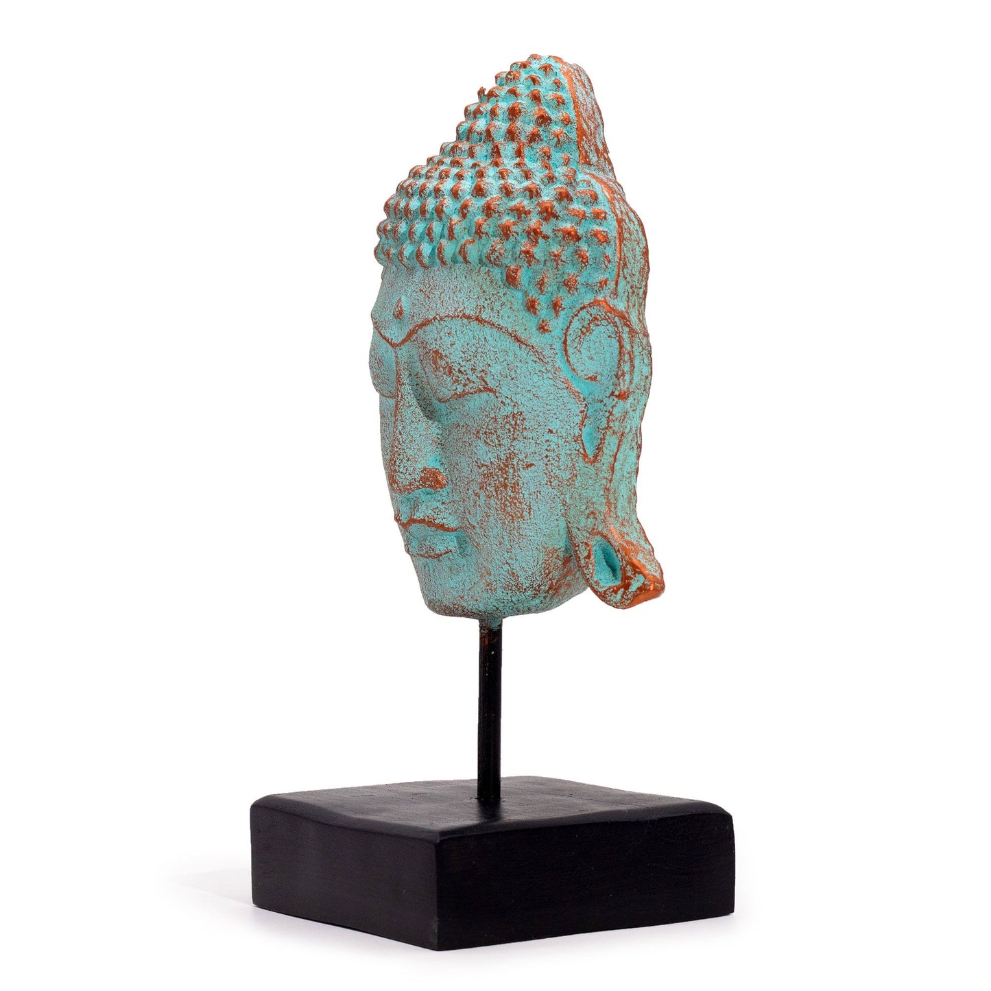 Großer Serenity Buddha Kopf Auf Ständer - Grünes Kupfer