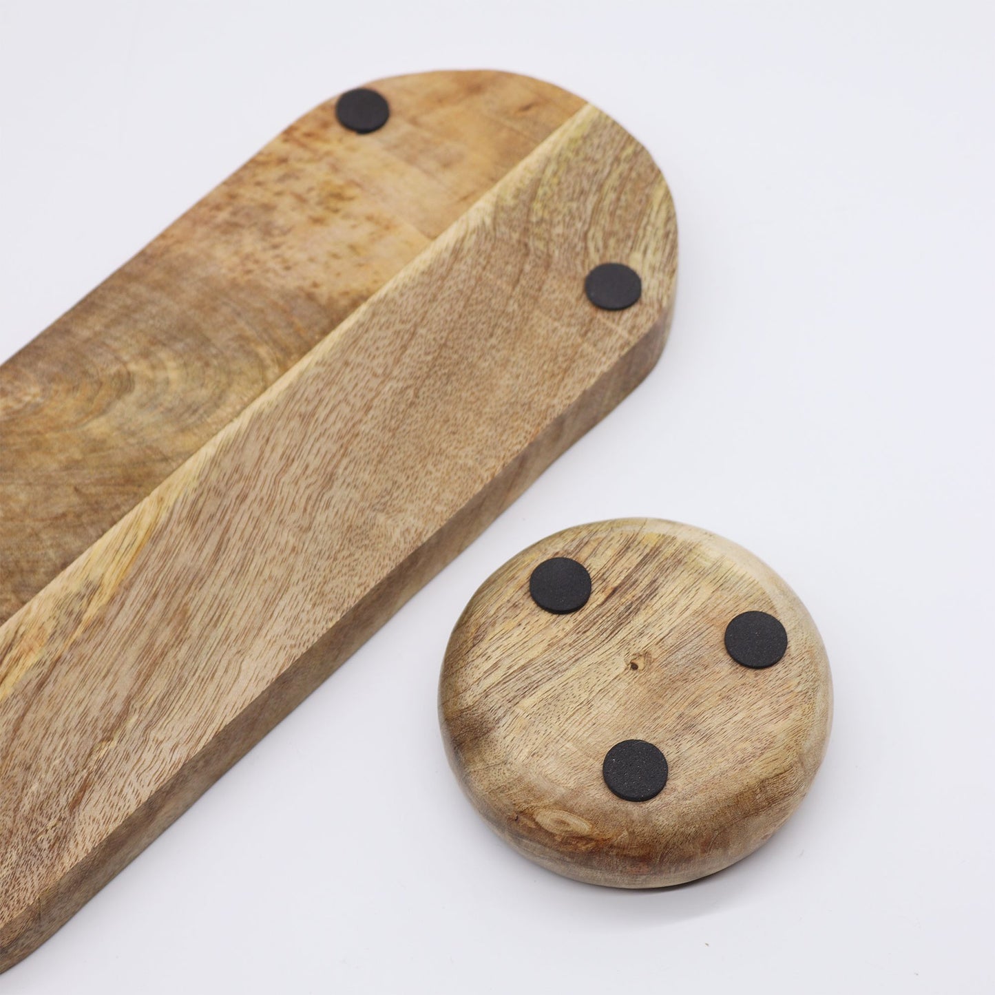 Mangoholz Tablett Mit 3 Schalen - Blaue Streifen