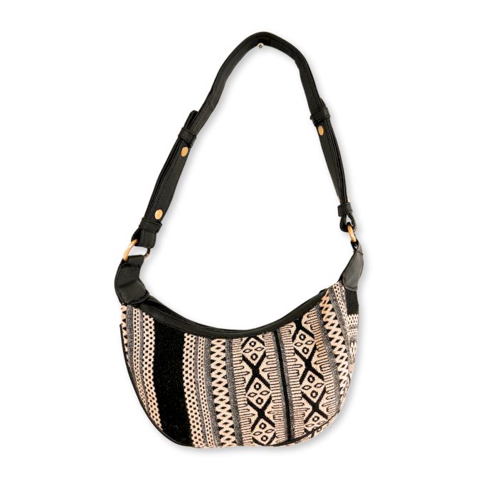 Jacquard Hobo Tasche Grau Metro Mit Schwarzem Tragegurt