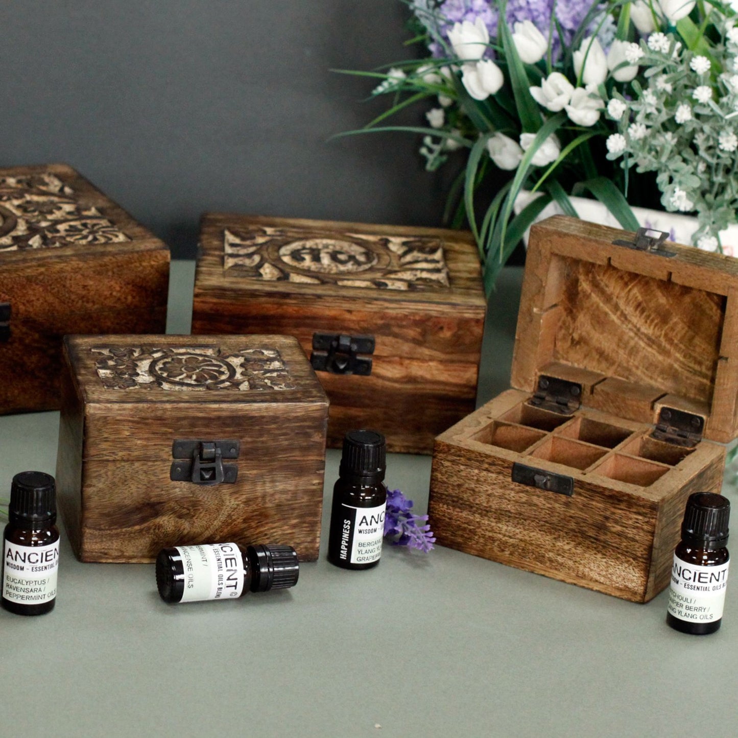 Aromatherapie Blumengravierte Box Für 24 Fläschchen