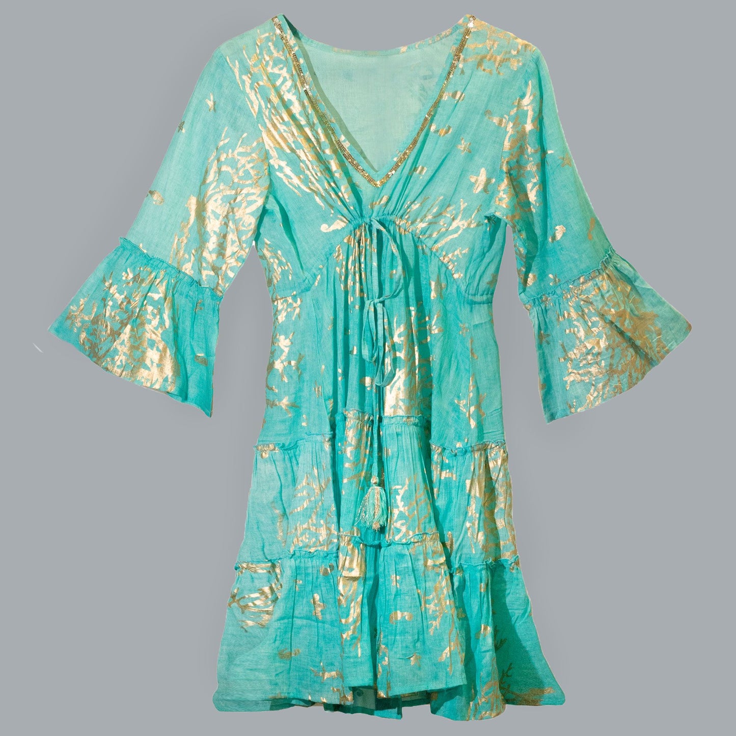 Nomad Sari Med Kollektion Kleid Türkis Und Gold Korallendesign