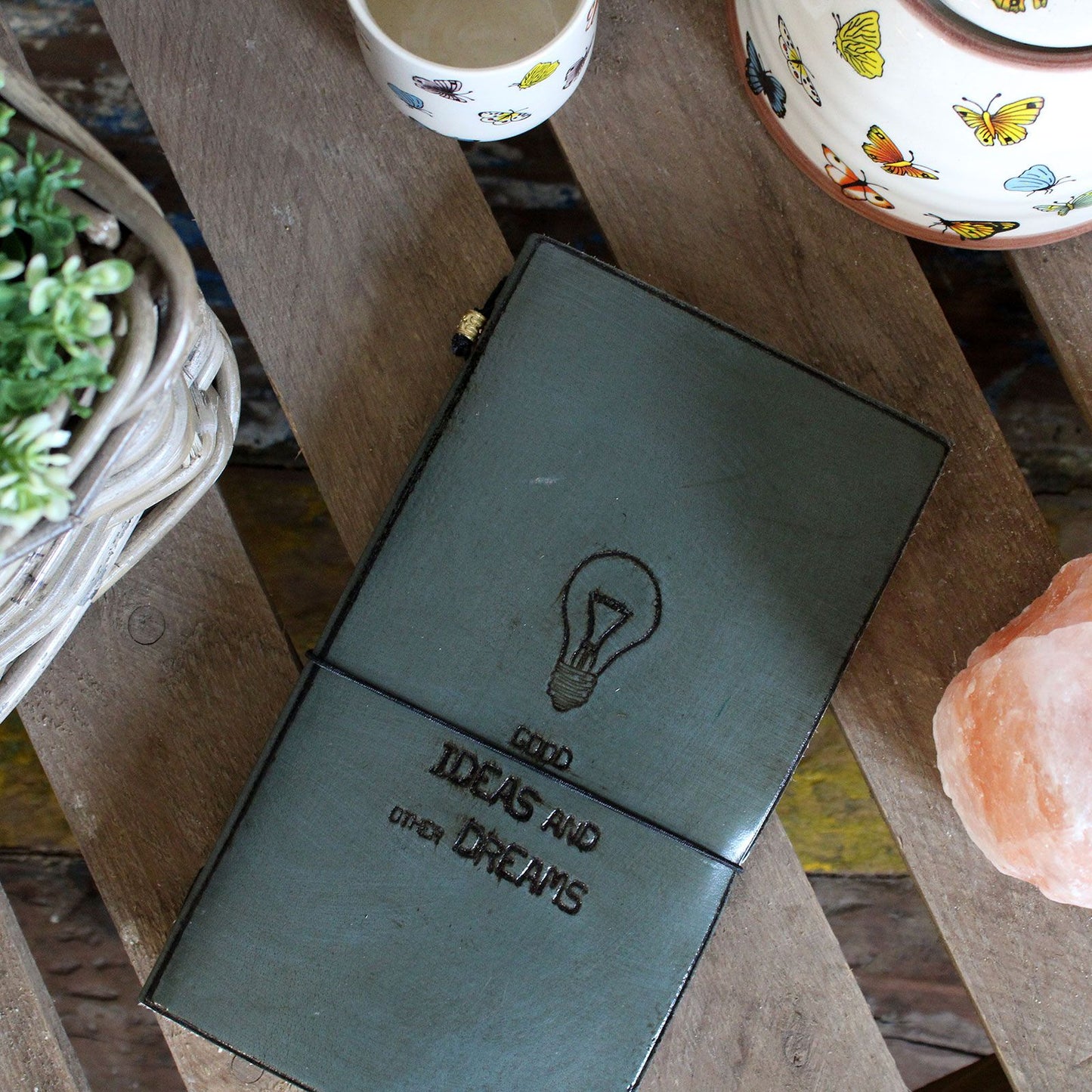 Handgefertigtes Lederjournal Gute Ideen Und Andere Träume Grau 80 Seiten