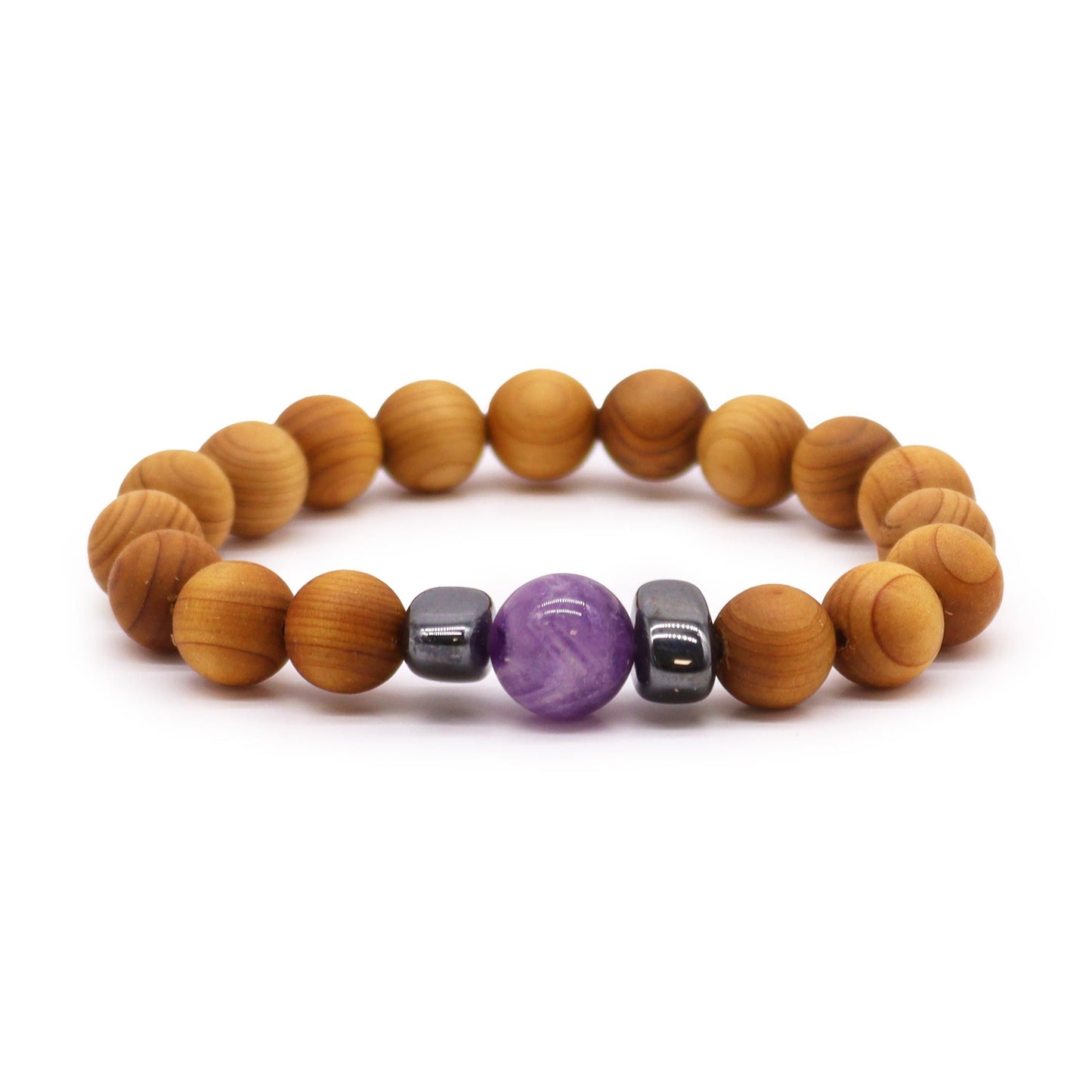 Zedernholz Drittes Auge Chakra Armreif mit Amethyst