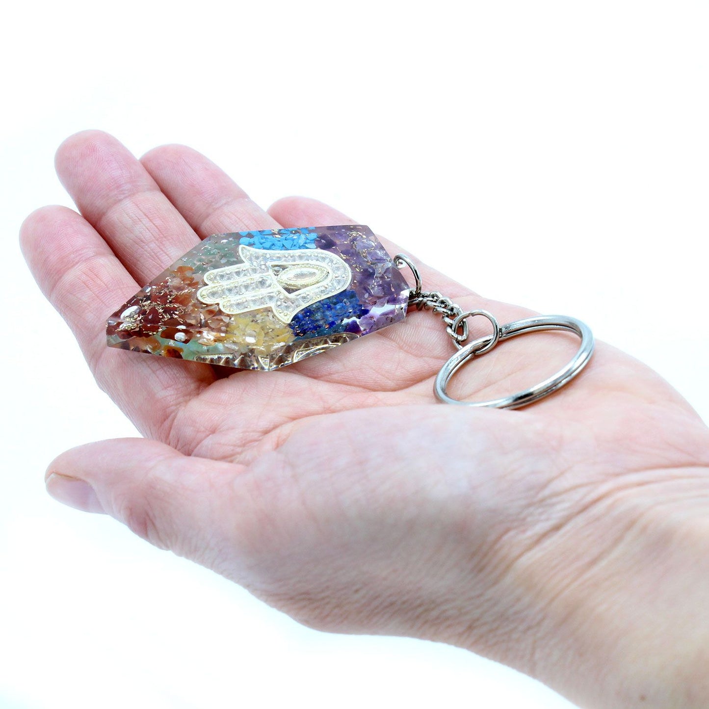 Orgonite Kraft Schlüsselanhänger Edelstein Chakra Hamsa