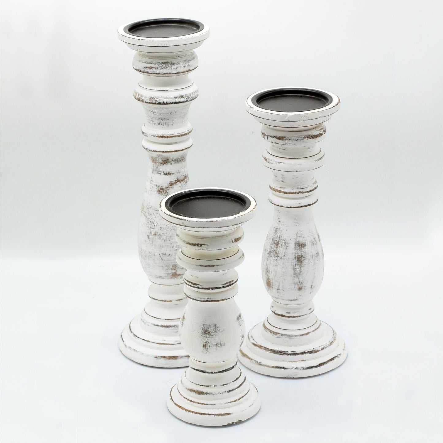 Klassischer Kerzenständer - Weißgewaschen - 30x10cm - Mittel