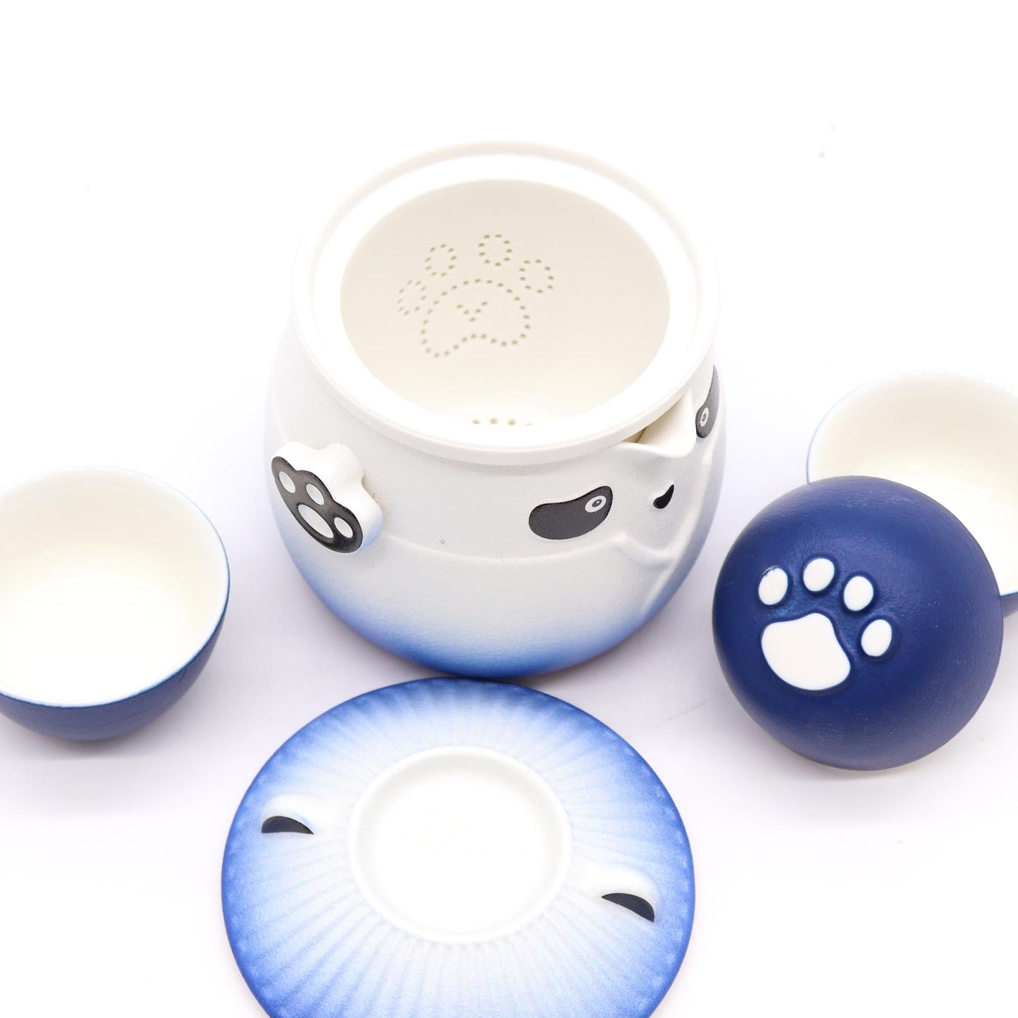 Panda Teekanne Set Mit Drei Tassen Himmelblau