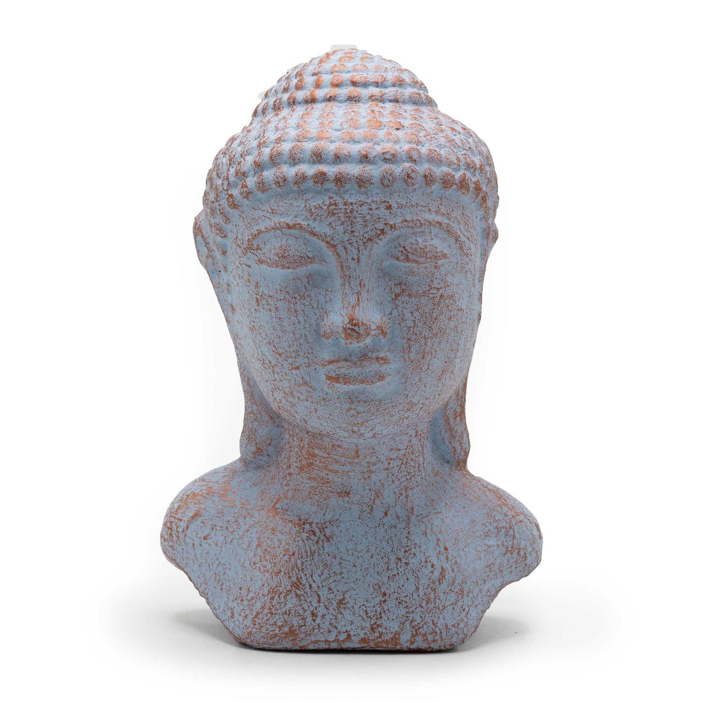 Ruhe Buddha Kopf Statue Blau Kupfer Handgefertigt Indonesien Robustes Beton Material