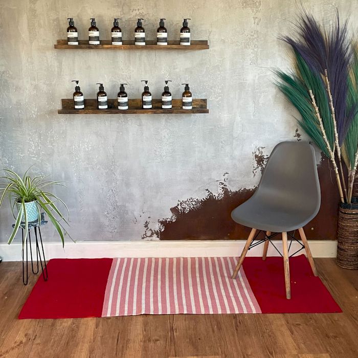 Indischer Baumwollteppich 70x170cm Rot/Rosa