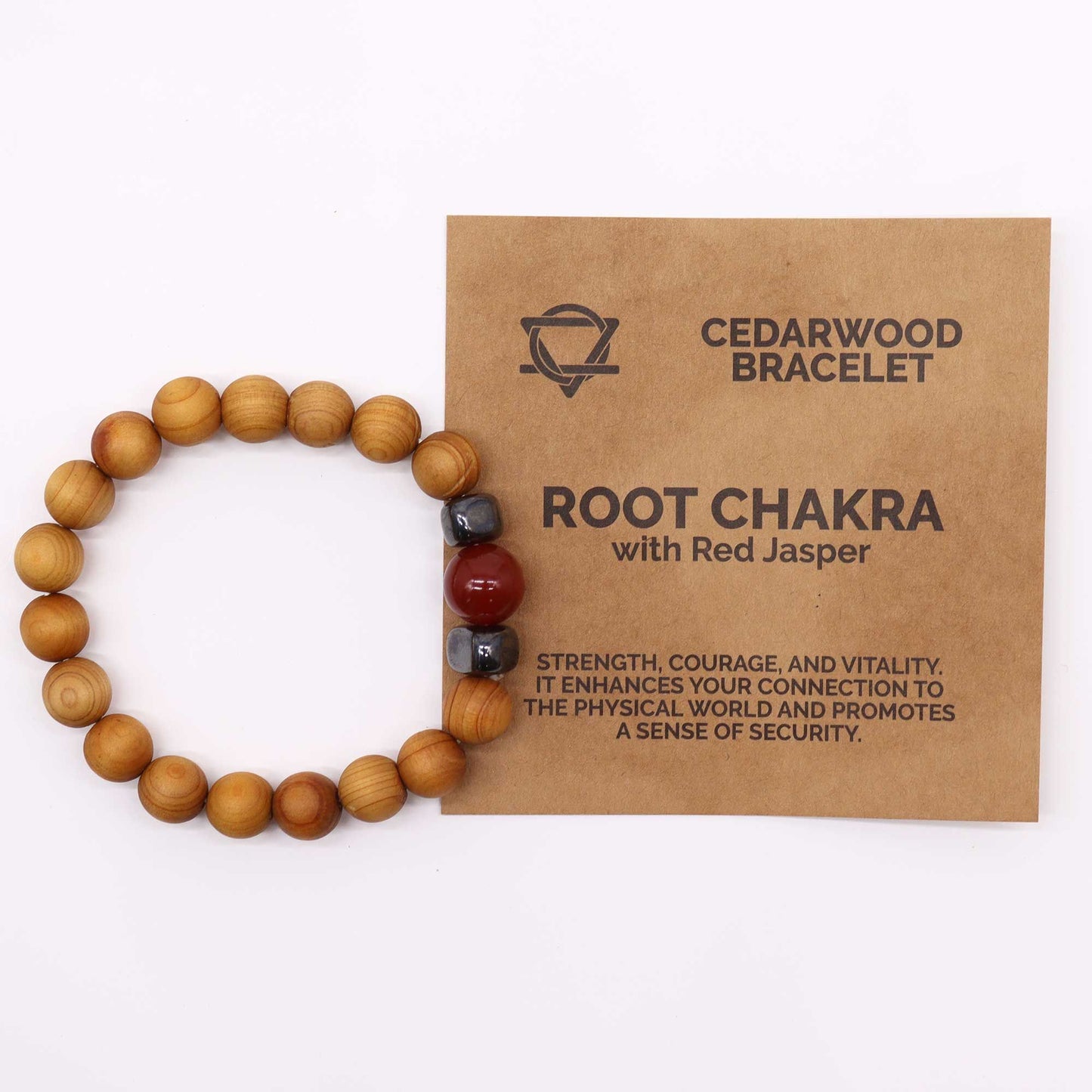 Zedernholz Wurzel Chakra Armreif Mit Rotem Jaspis