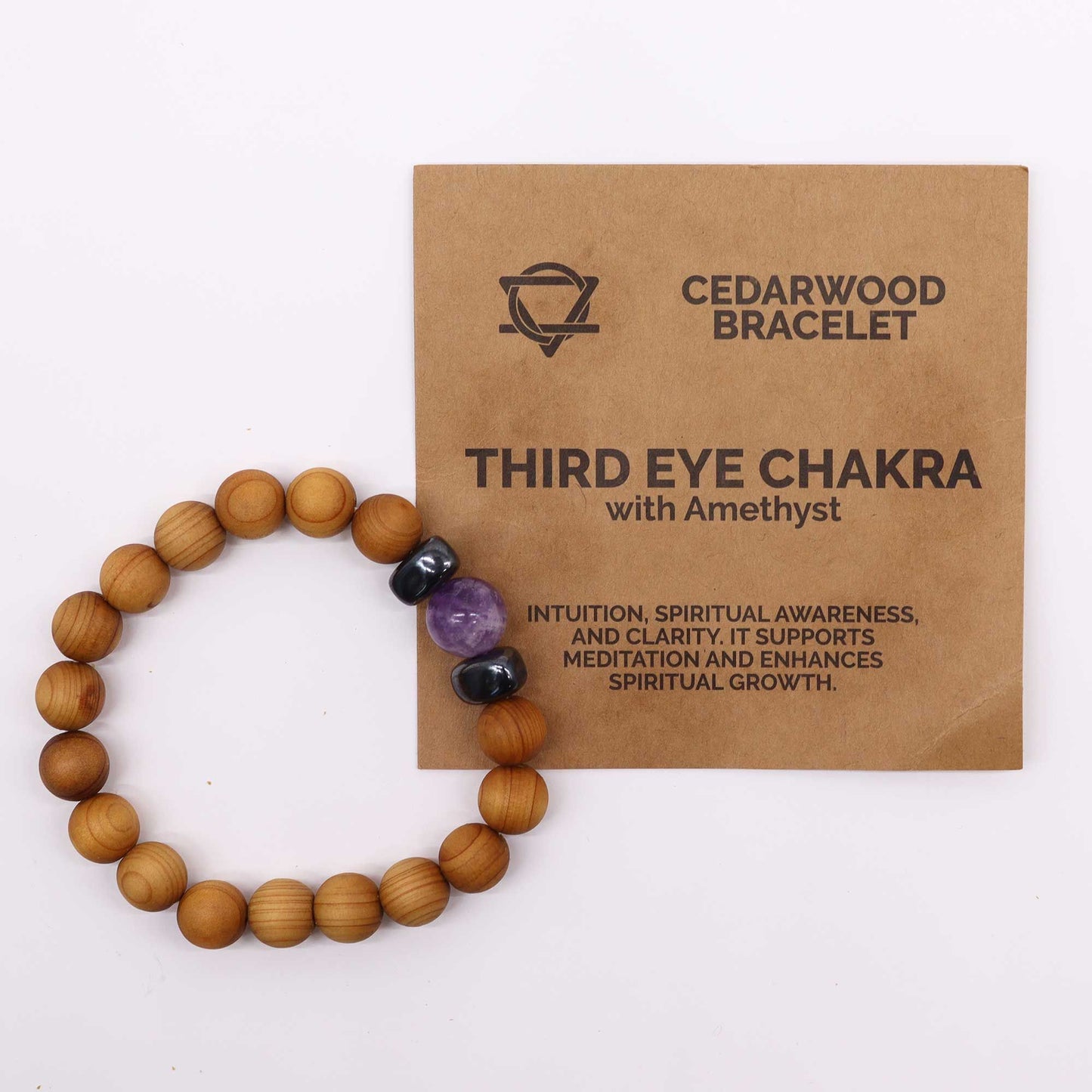 Zedernholz Drittes Auge Chakra Armreif mit Amethyst