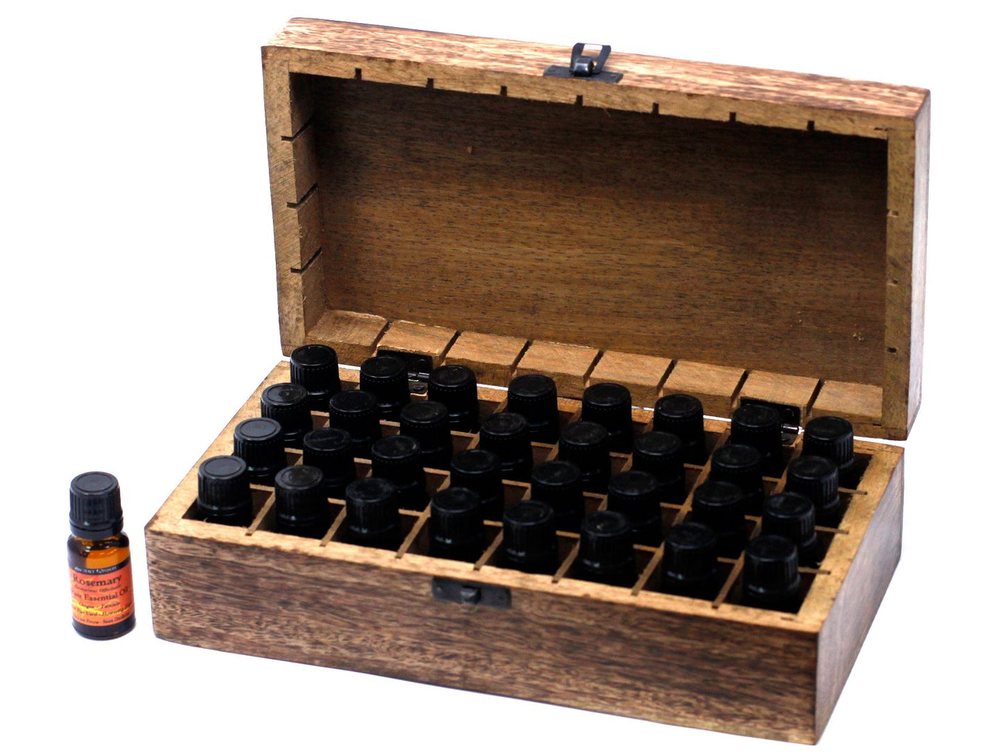 Aromatherapie Blumenschnitzkasten für 24 Fläschchen aus Mango Holz