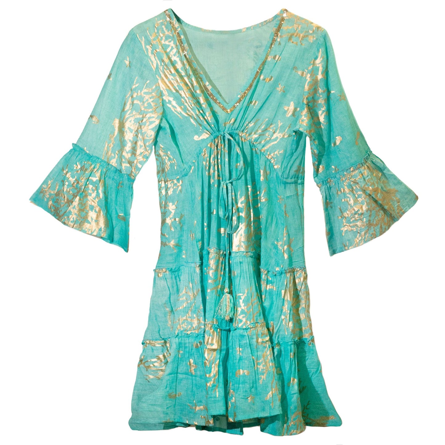 Nomad Sari Med Kollektion Kleid Türkis Und Gold Korallendesign