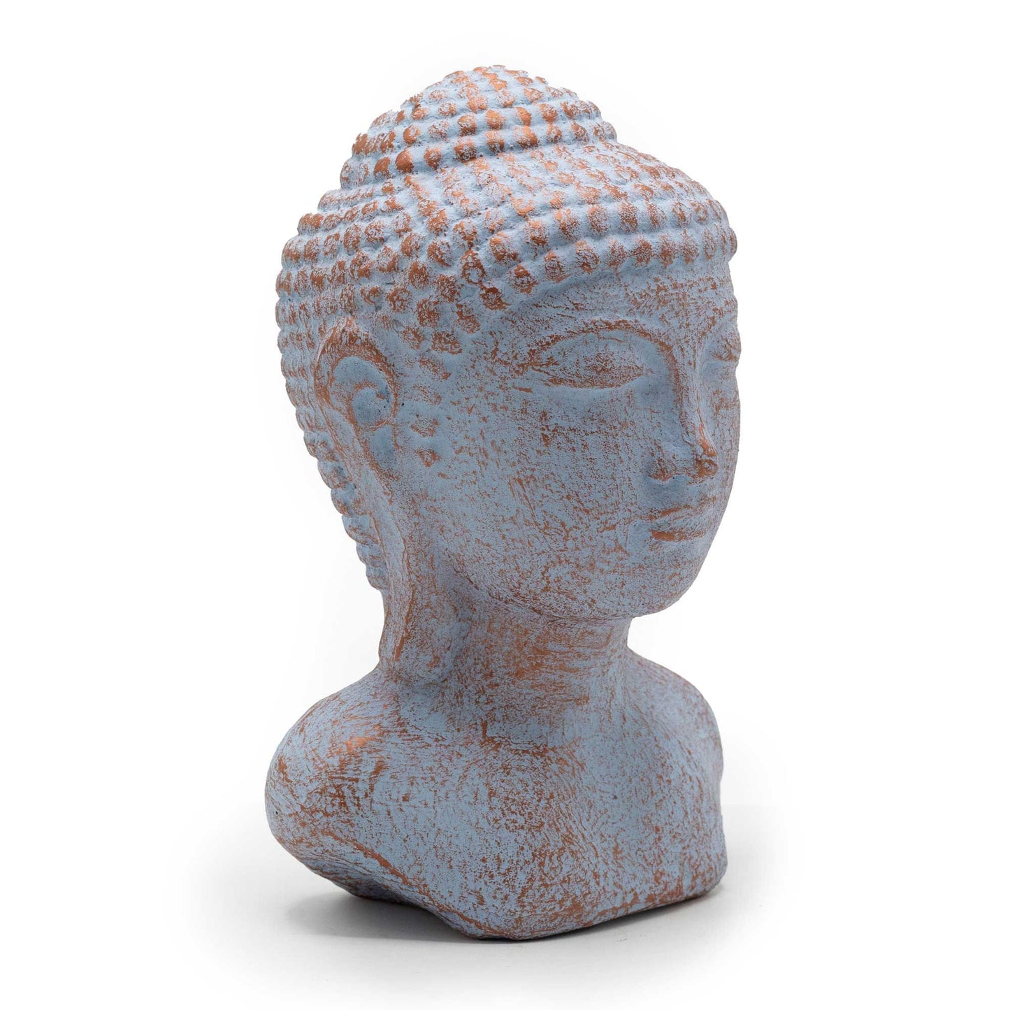 Ruhe Buddha Kopf Statue Blau Kupfer Handgefertigt Indonesien Robustes Beton Material