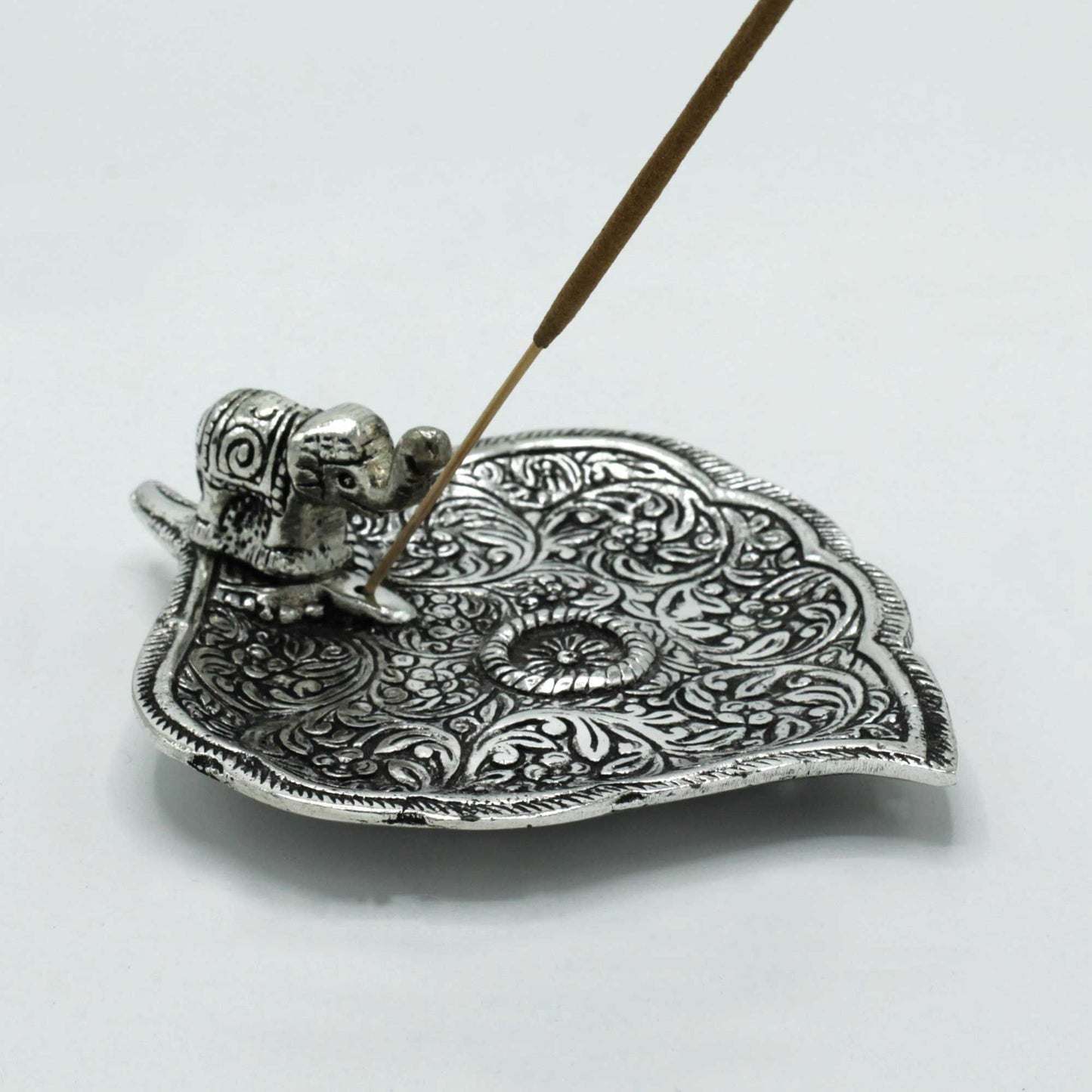 Polierter Aluminium Elefant Blatt Räucherstäbchen Halter 11cm
