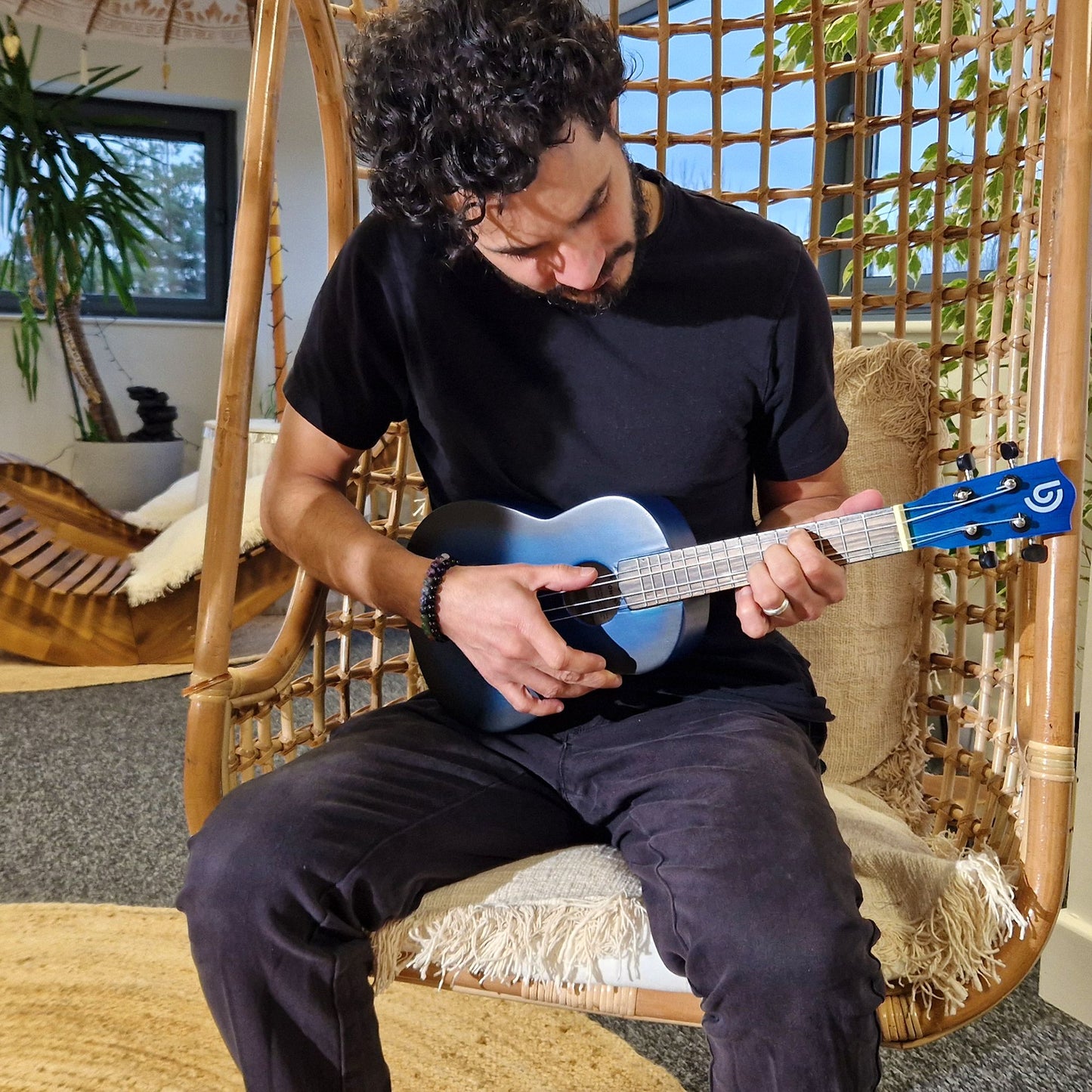 Artisan Handgefertigtes Ukulele Blau Sunburst Finish 4 Saiten