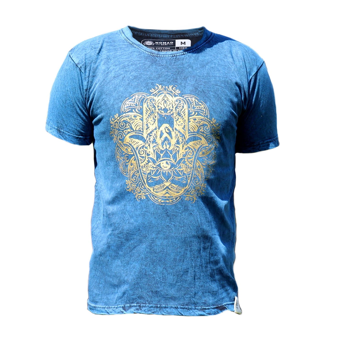 Mittleres Steinwasch T-Shirt Hamsa Blau
