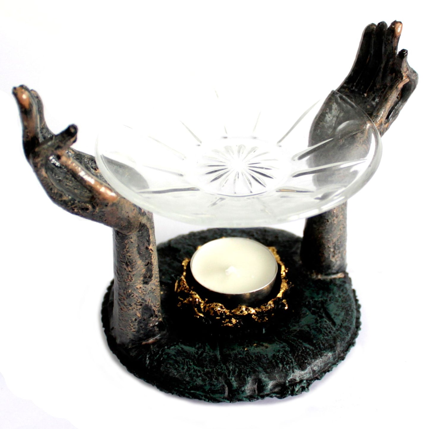 Antiker Buddha Om Hände Ölbrenner