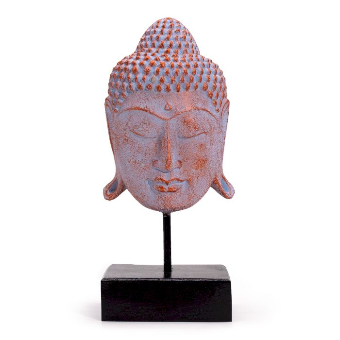 Großer Serenity Buddha Kopf Auf Ständer - Blau Kupfer