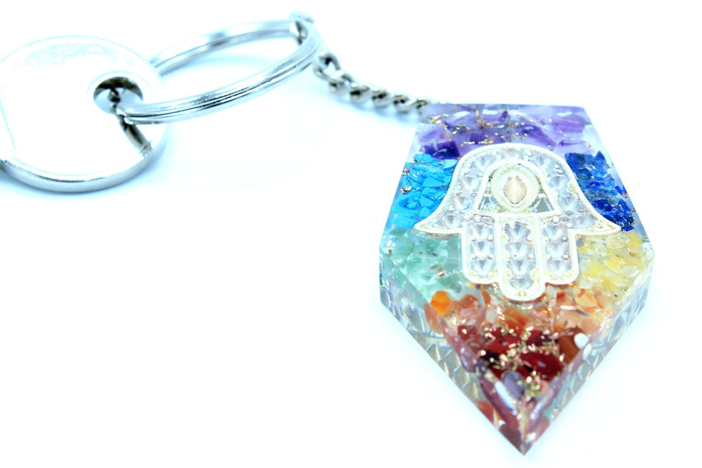 Orgonite Kraft Schlüsselanhänger Edelstein Chakra Hamsa